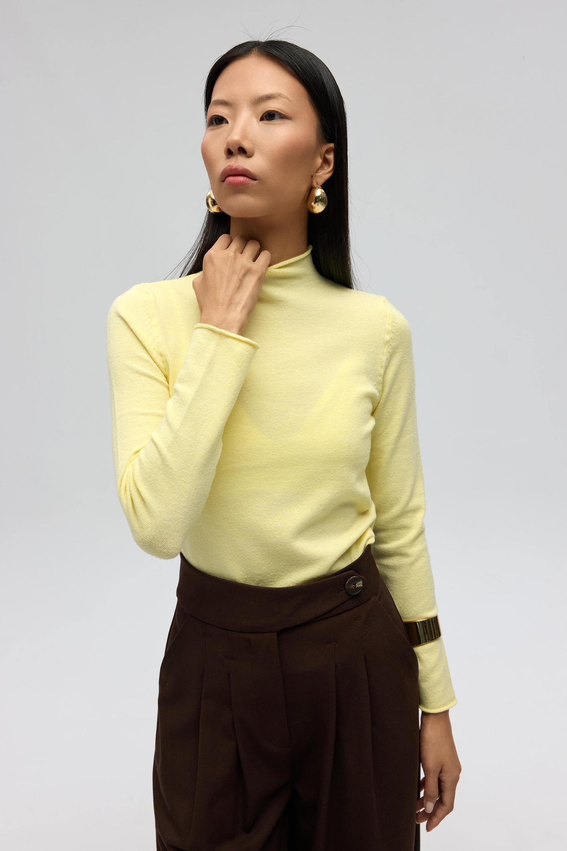 Serina Balıkçı Yaka Sarı İnce Triko