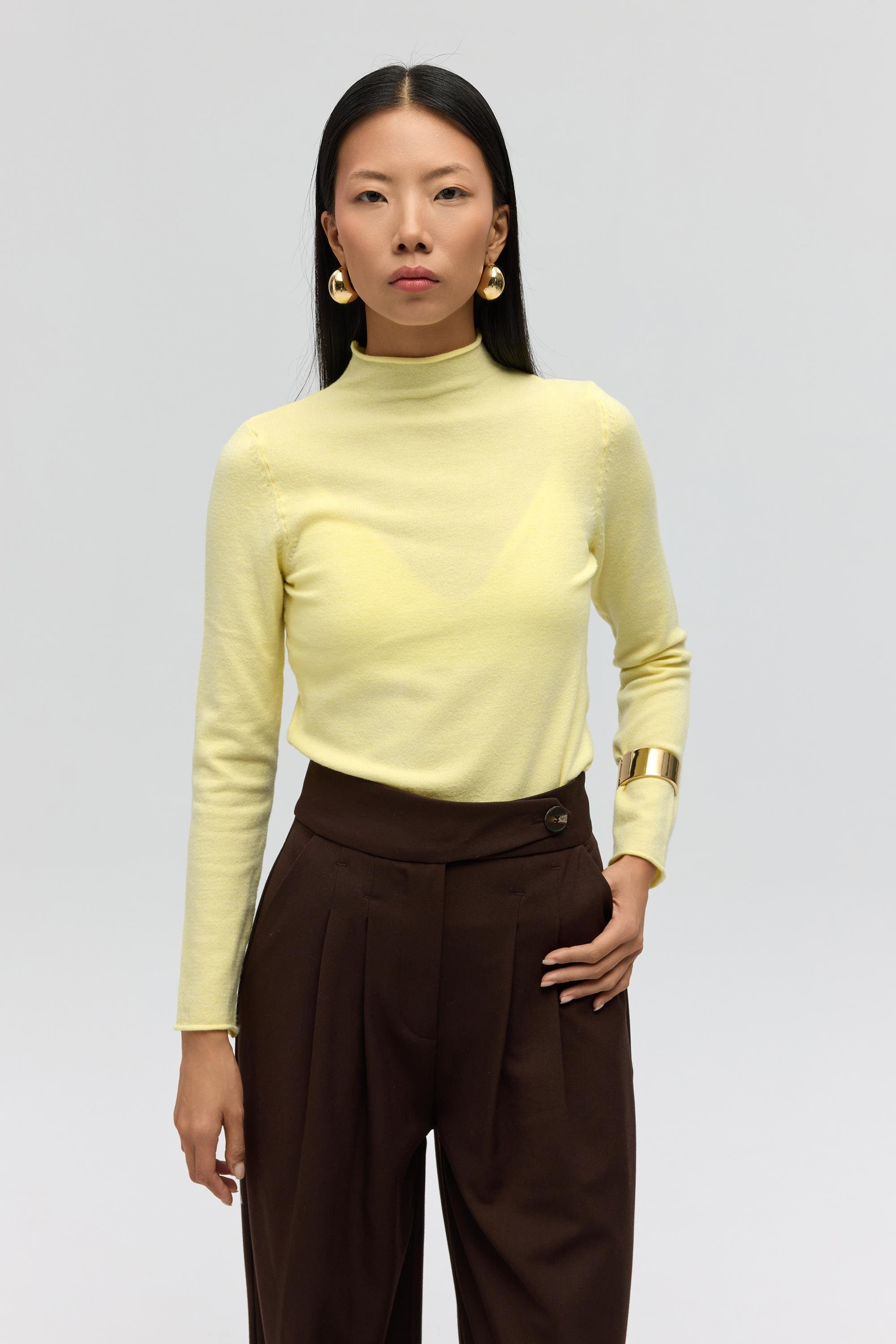 Serina Balıkçı Yaka Sarı İnce Triko