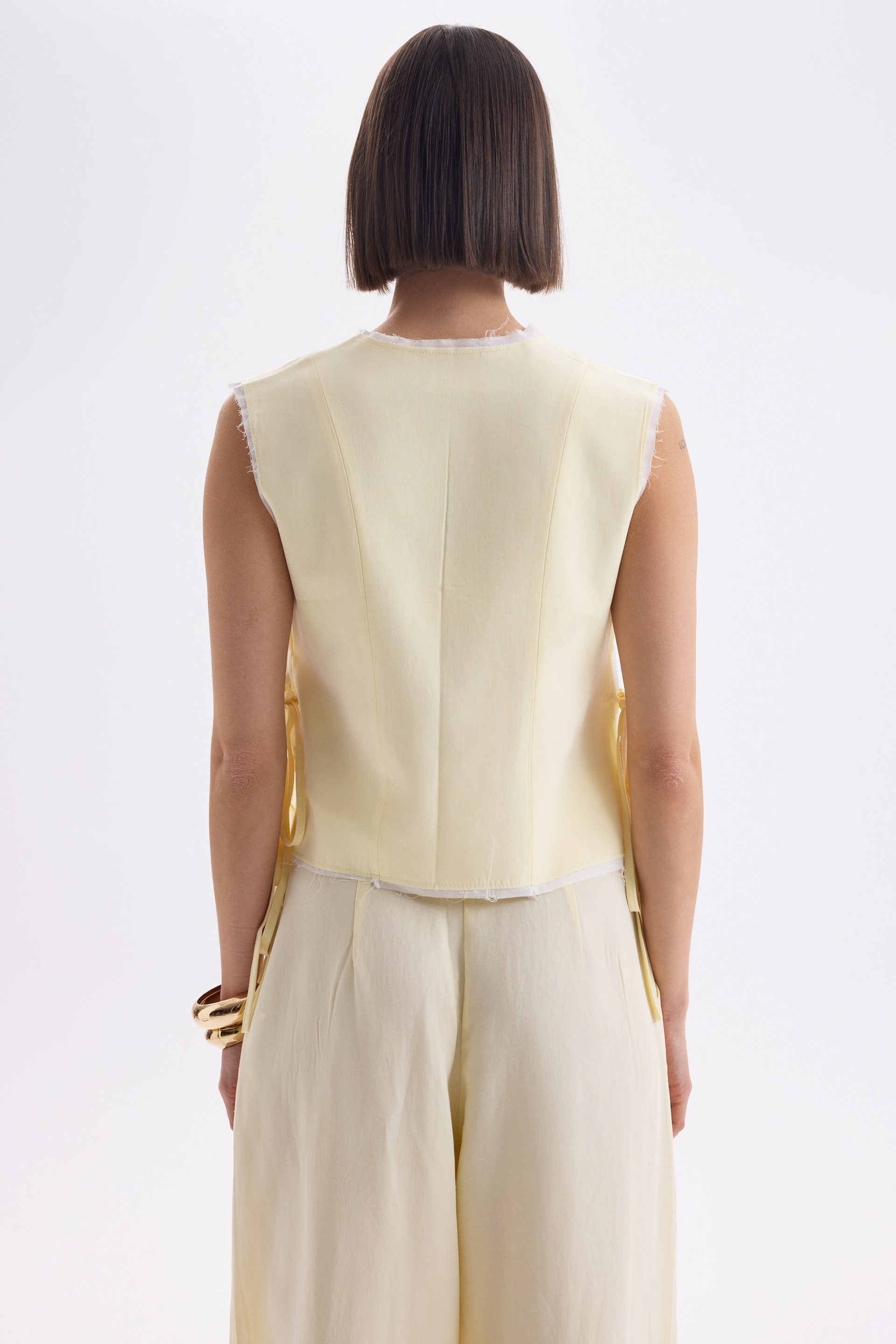 Shonas Lace-Up Detail Yellow Vest Pants Set