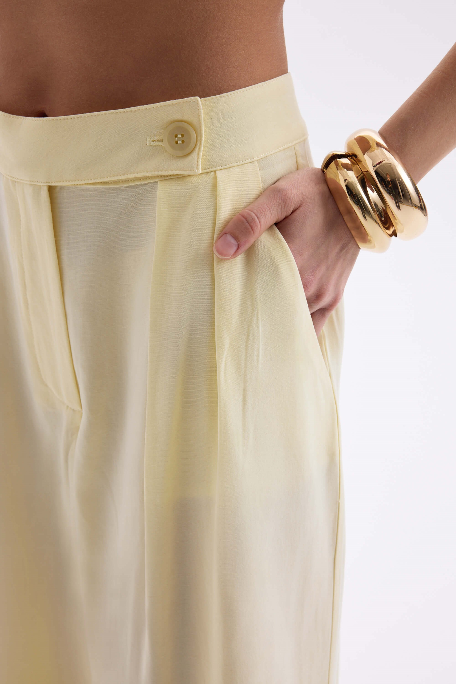 Shonas Lace-Up Detail Yellow Vest Pants Set