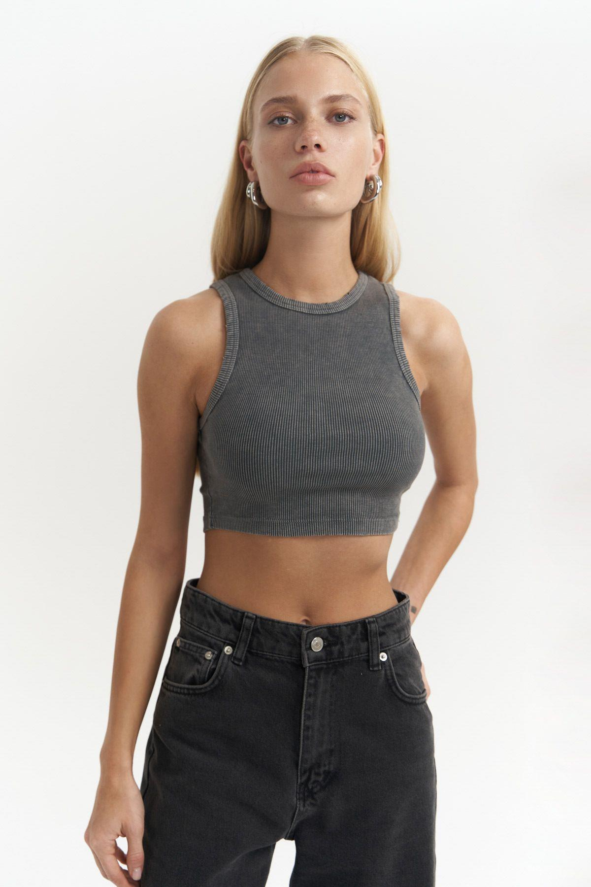 Shoulder Dark Gray Crop