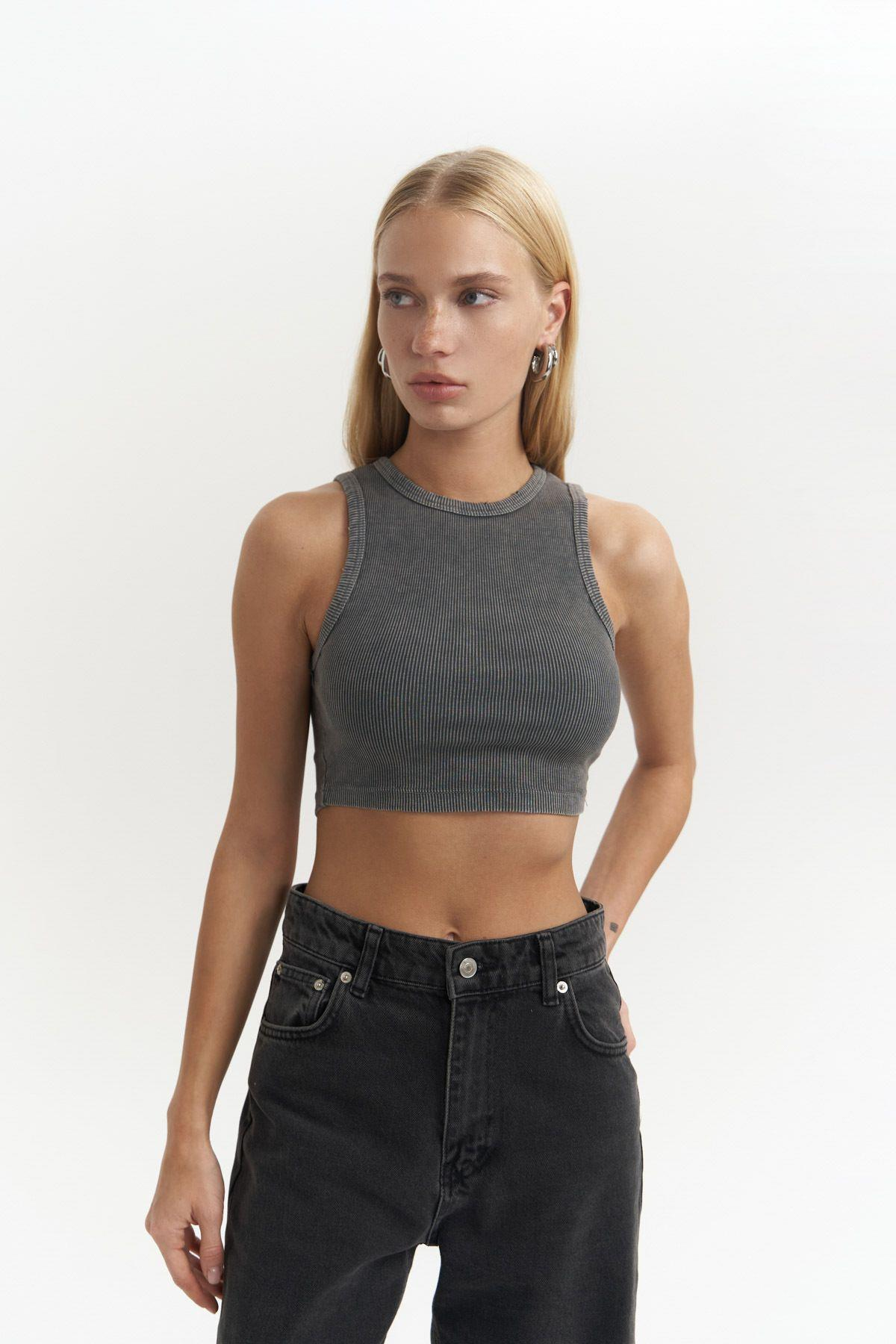 Shoulder Dark Gray Crop