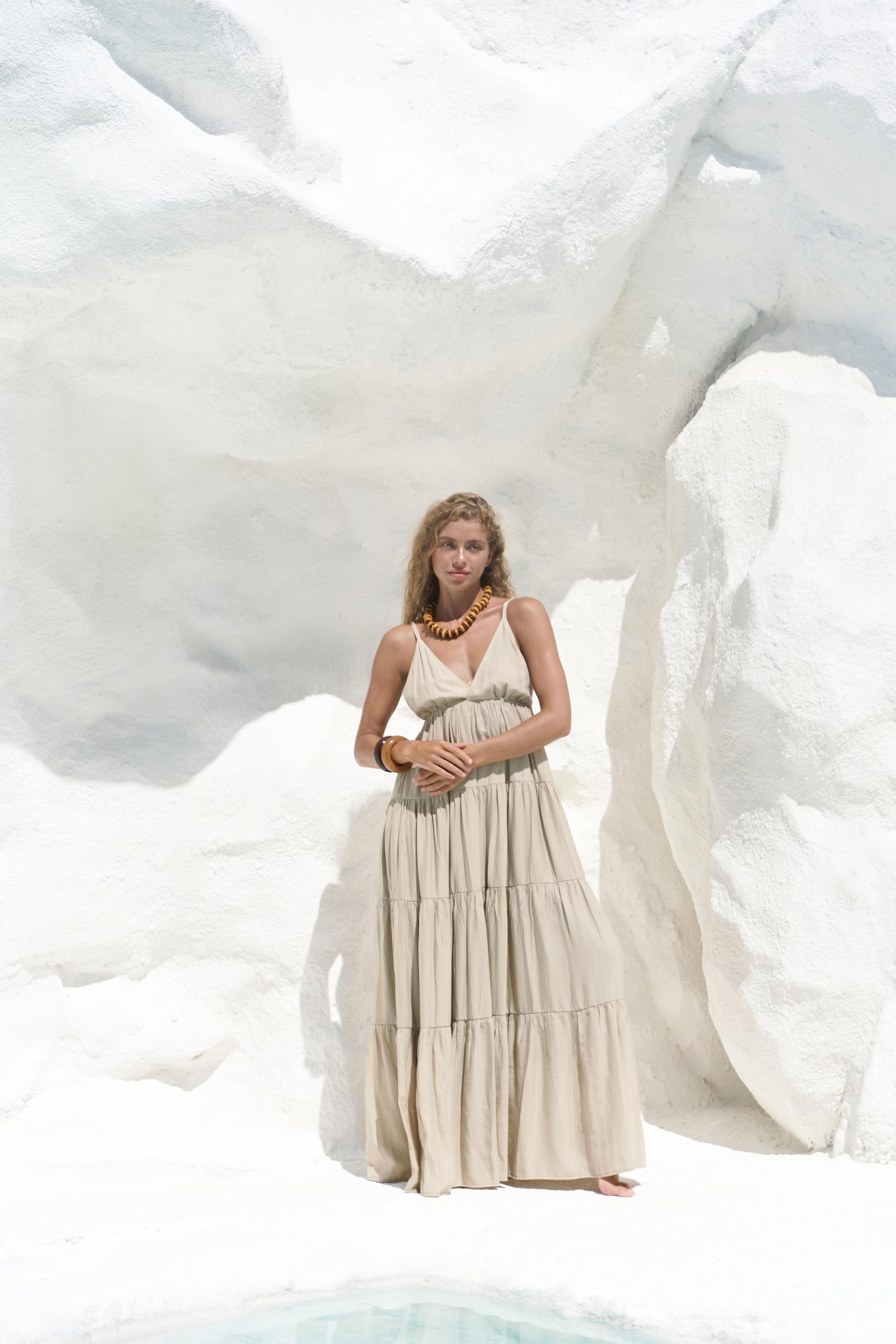 Siena Haki Askılı Uzun Elbise