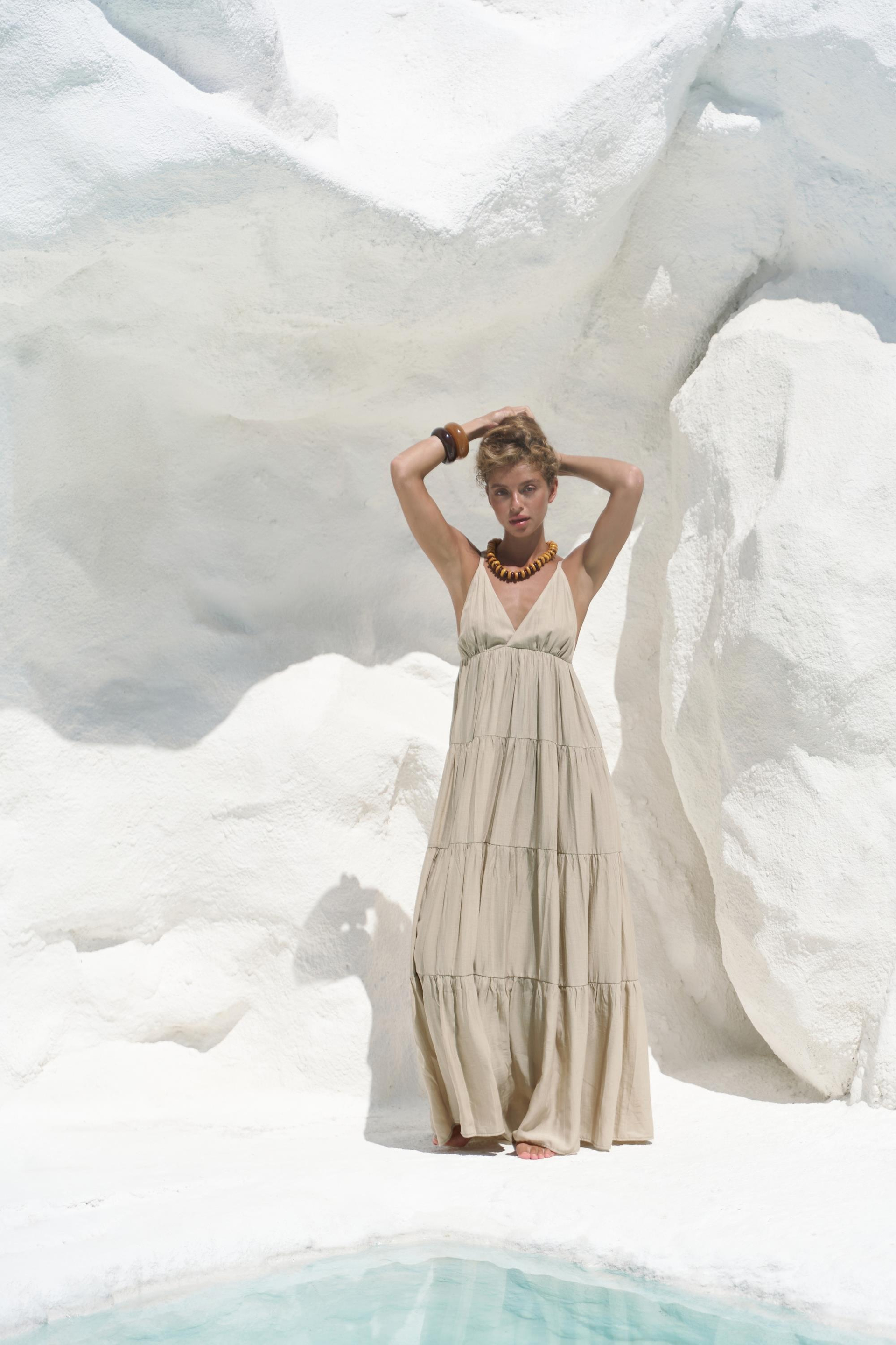 Siena Haki Askılı Uzun Elbise