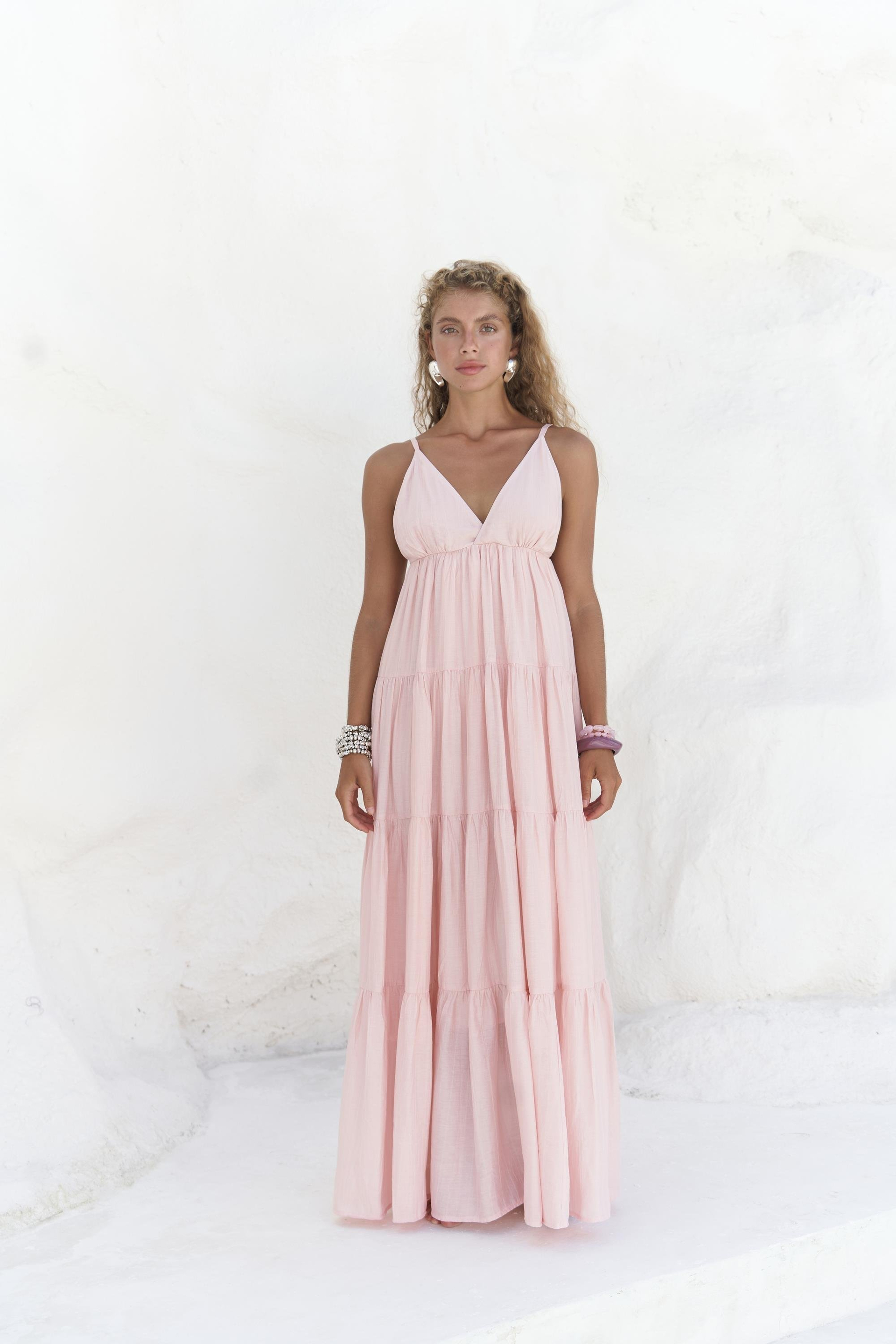 Siena Pembe Askılı Uzun Elbise