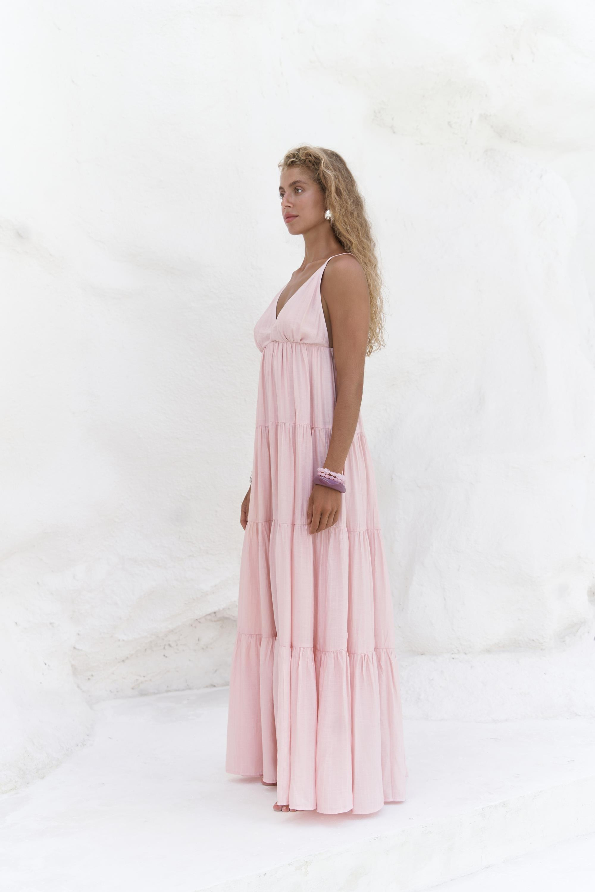 Siena Pembe Askılı Uzun Elbise