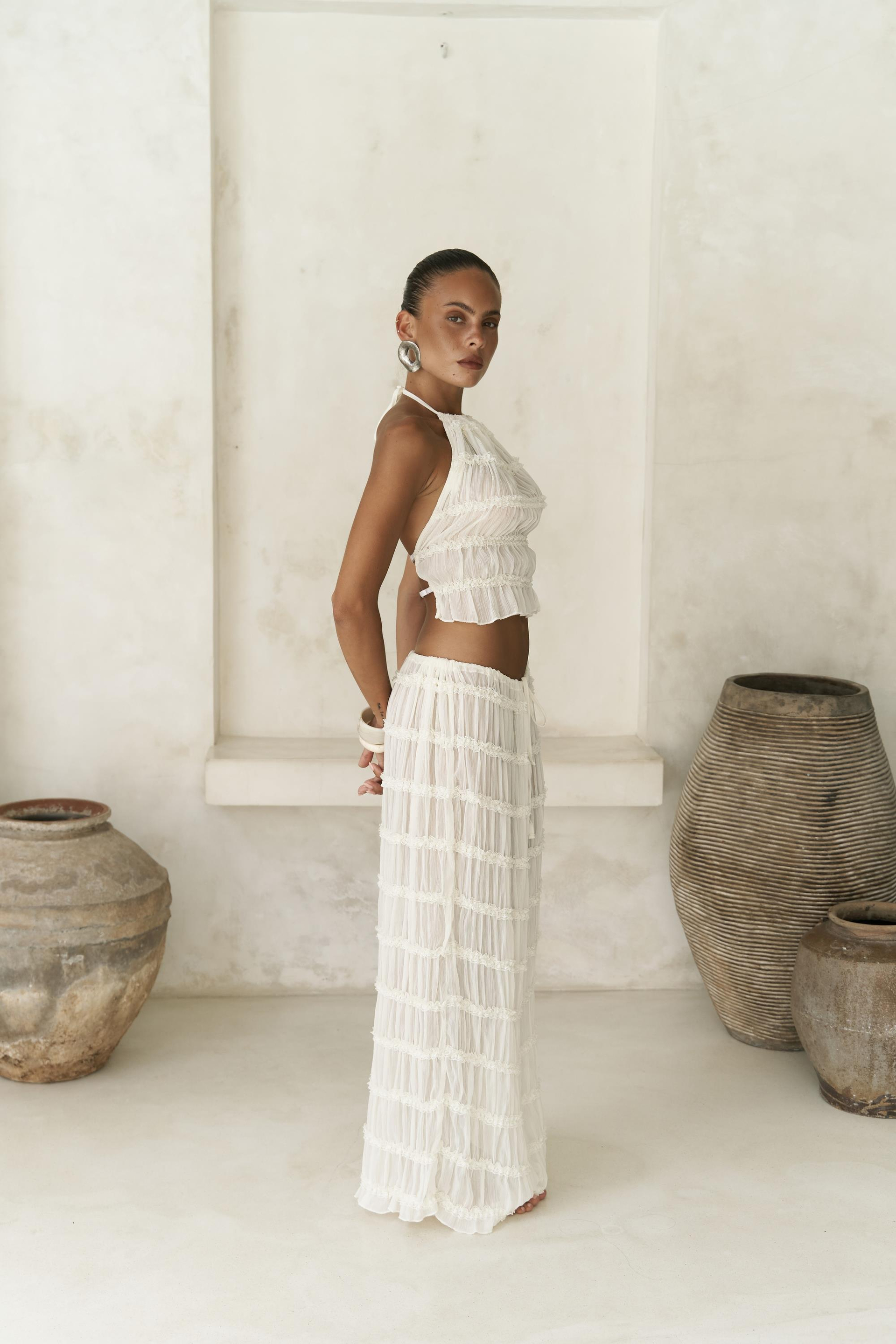 Sofi Transparan Ekru Crop Etek Takım