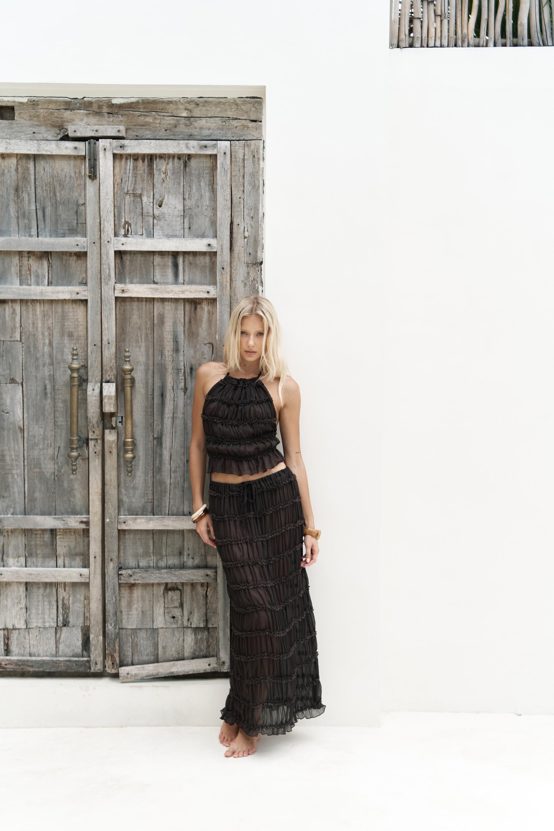 Sofi Transparan Kahve Crop Etek Takım