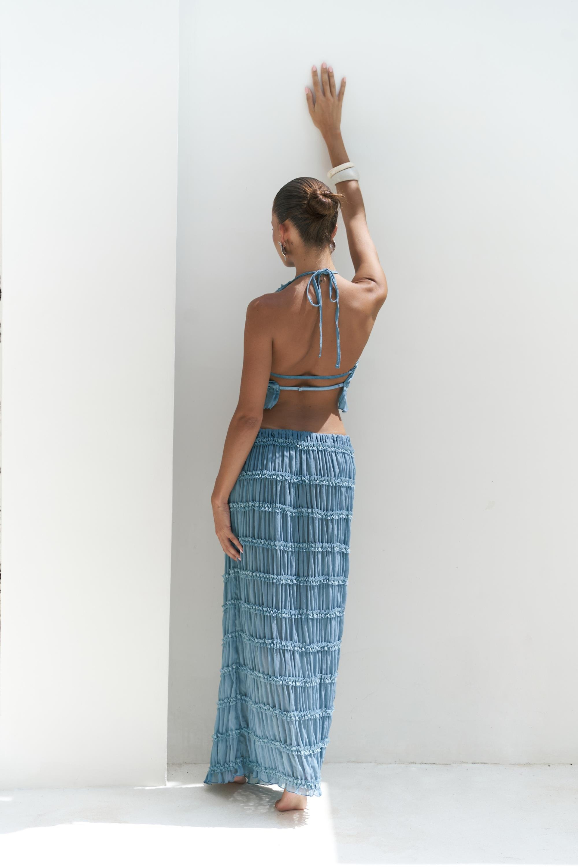 Sofi Transparan Mavi Crop Etek Takım