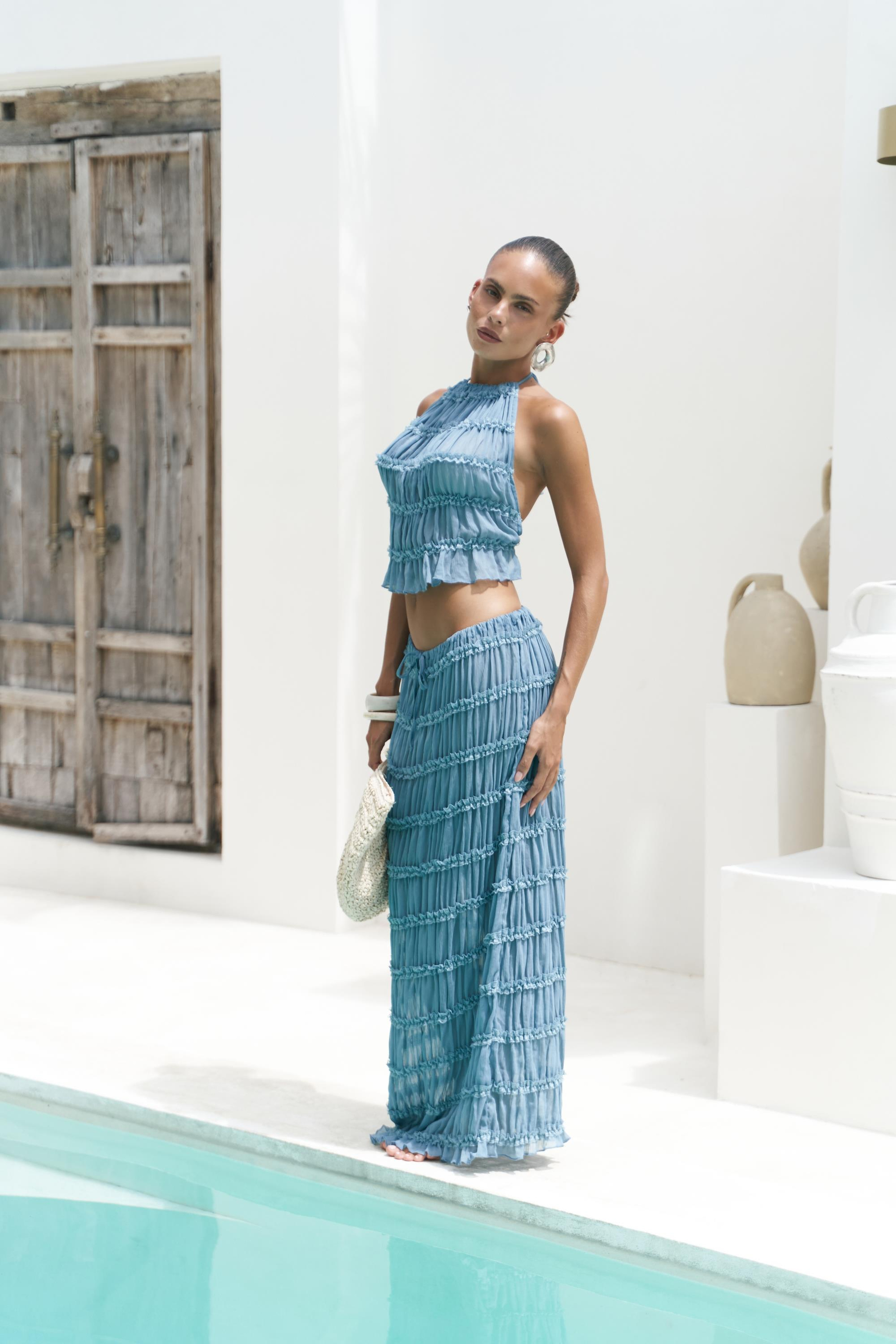 Sofi Transparan Mavi Crop Etek Takım