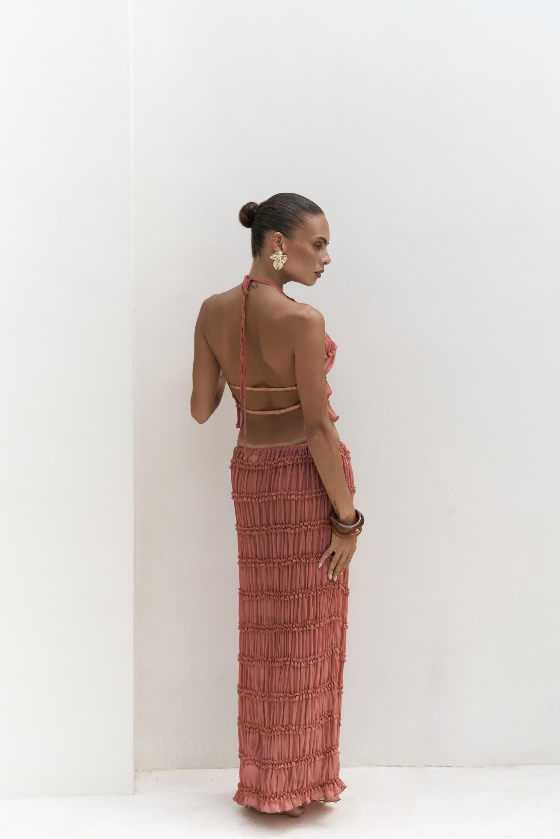 Sofi Transparan Tarçın Crop Etek Takım