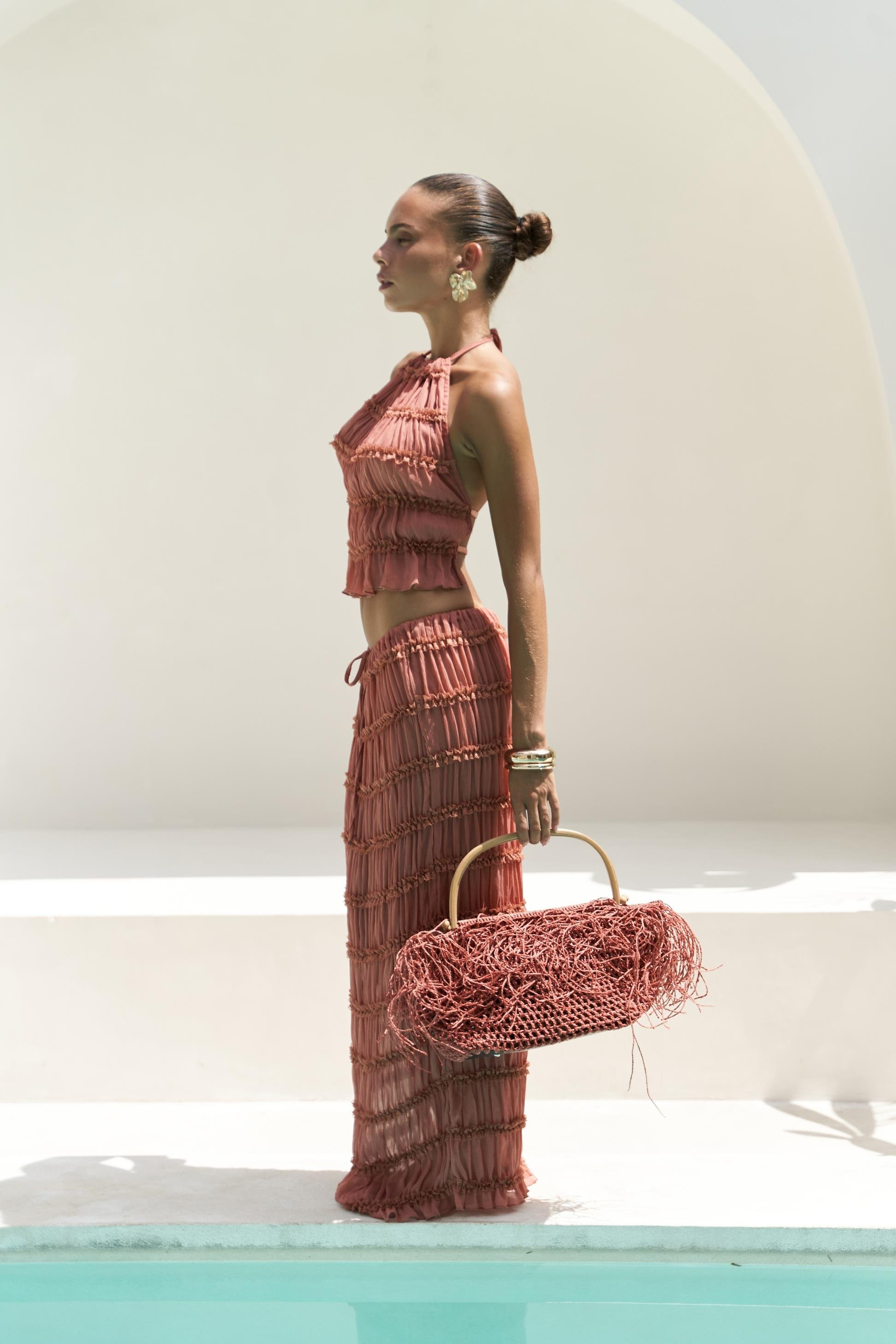 Sofi Transparan Tarçın Crop Etek Takım