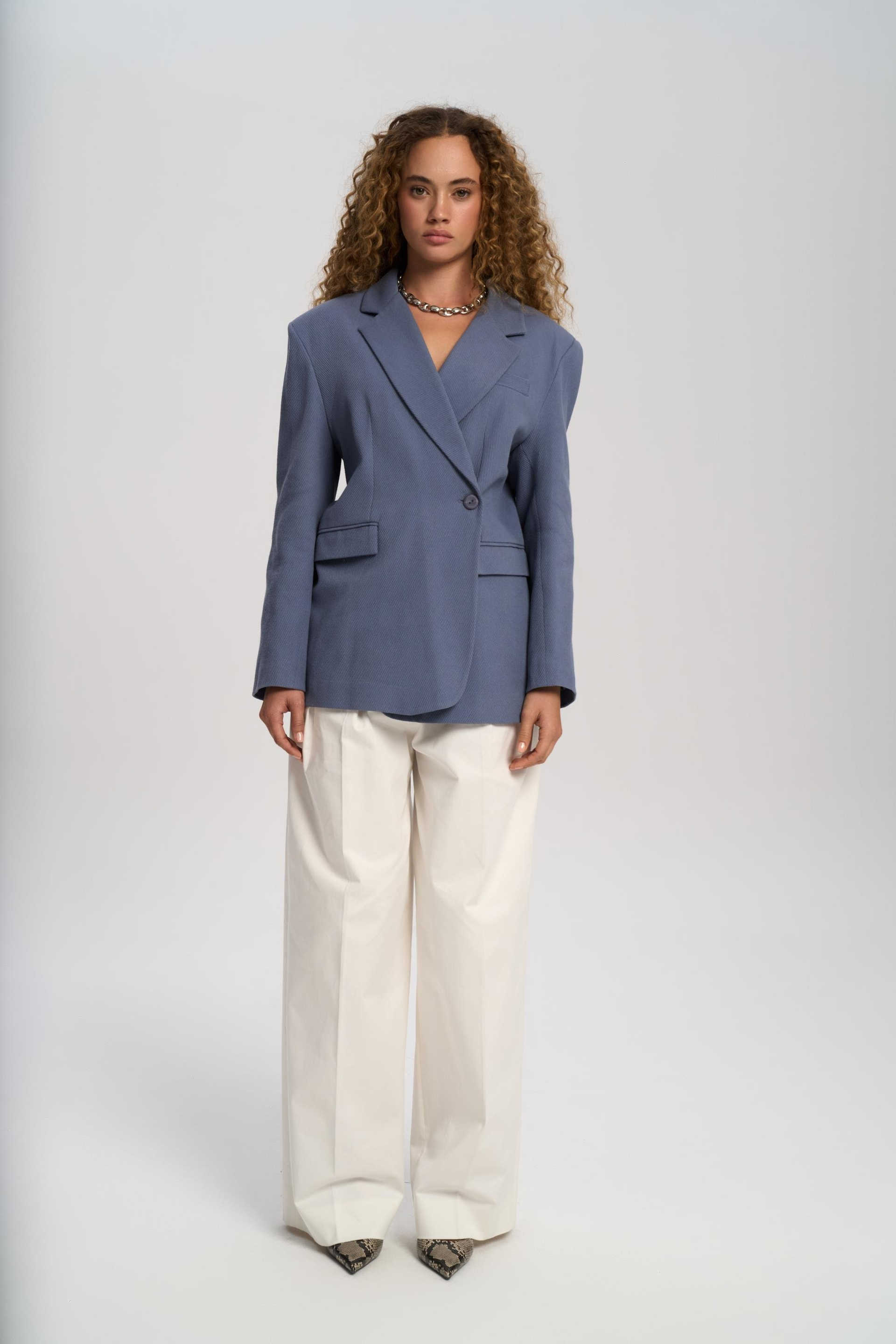 Solara Back Buttoned İndigo Blazer