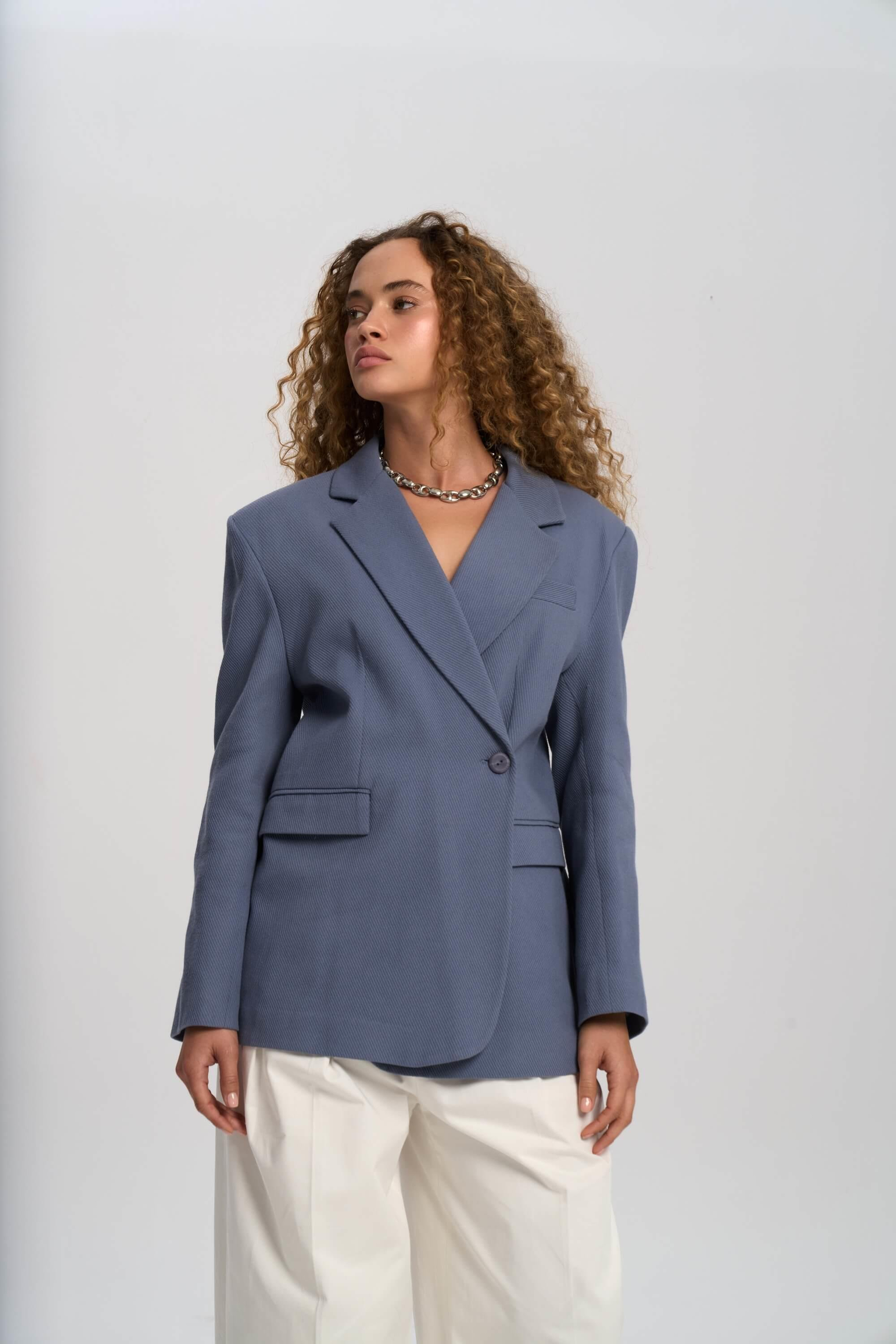 Solara Back Buttoned İndigo Blazer