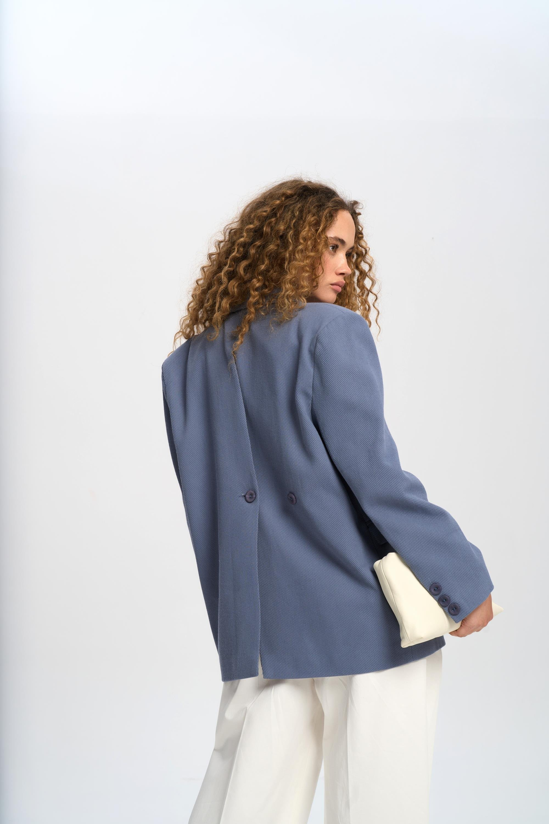 Solara Back Buttoned İndigo Blazer