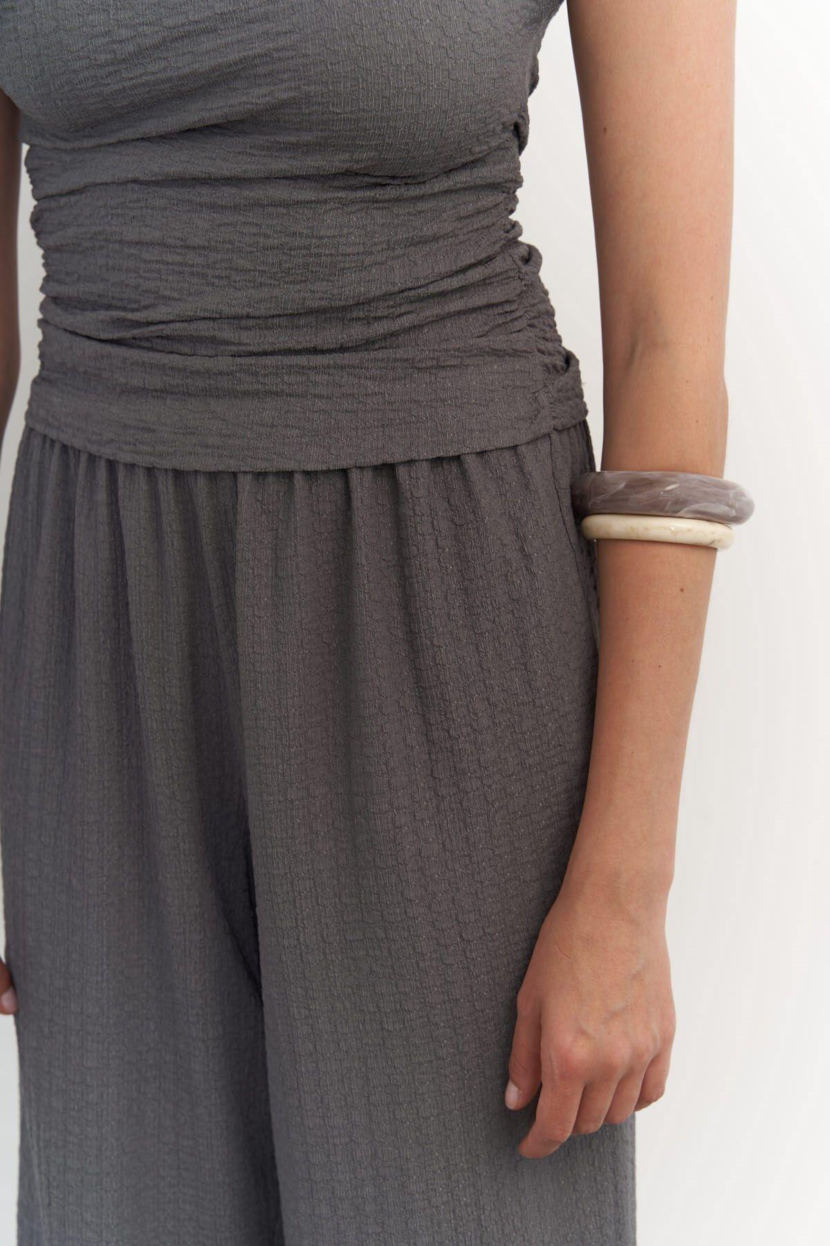 Sona Dark Gray Asymmetrical Blouse & Trousers Set