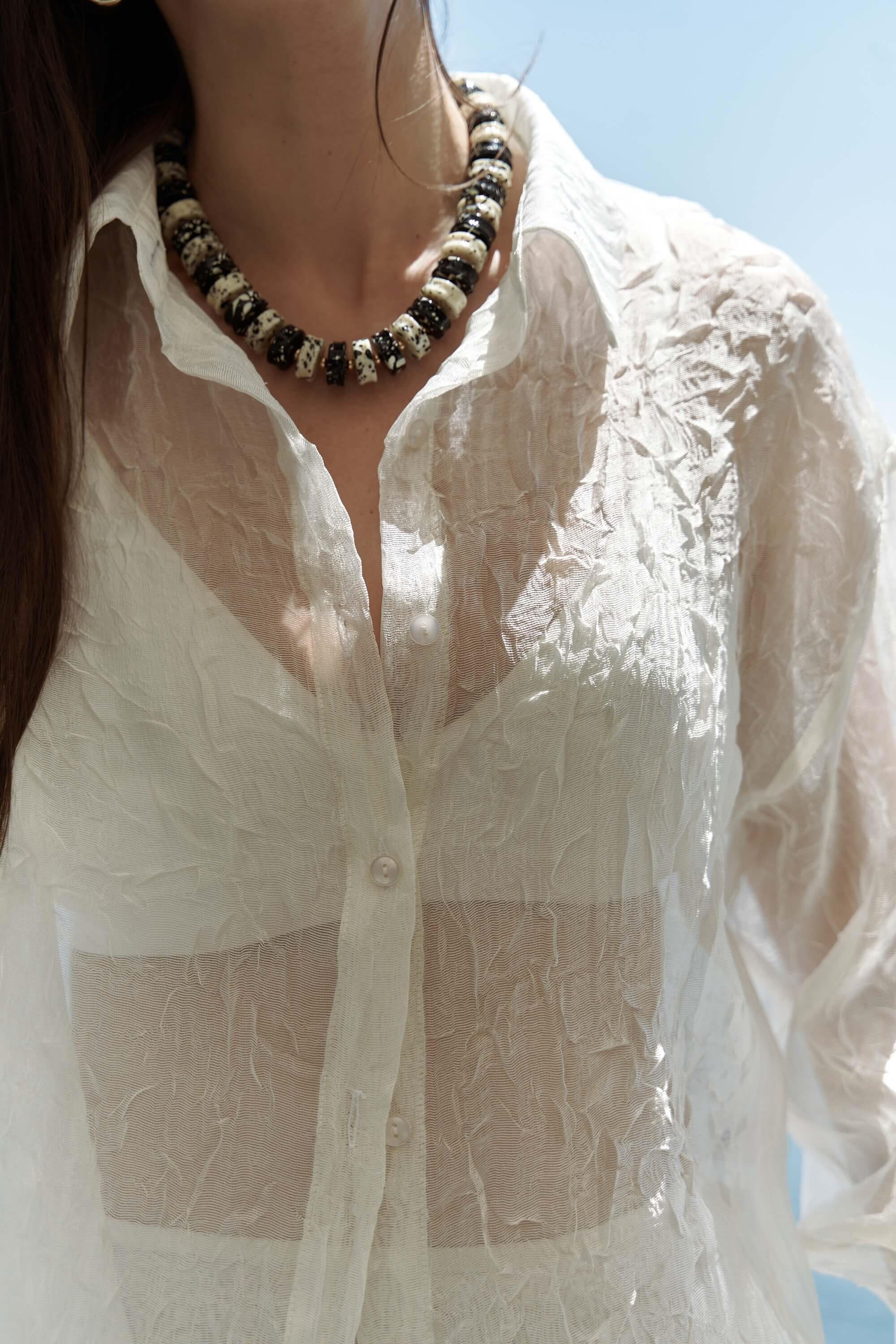 Sorcha Ekru Transparan Gömlek Etek Takım