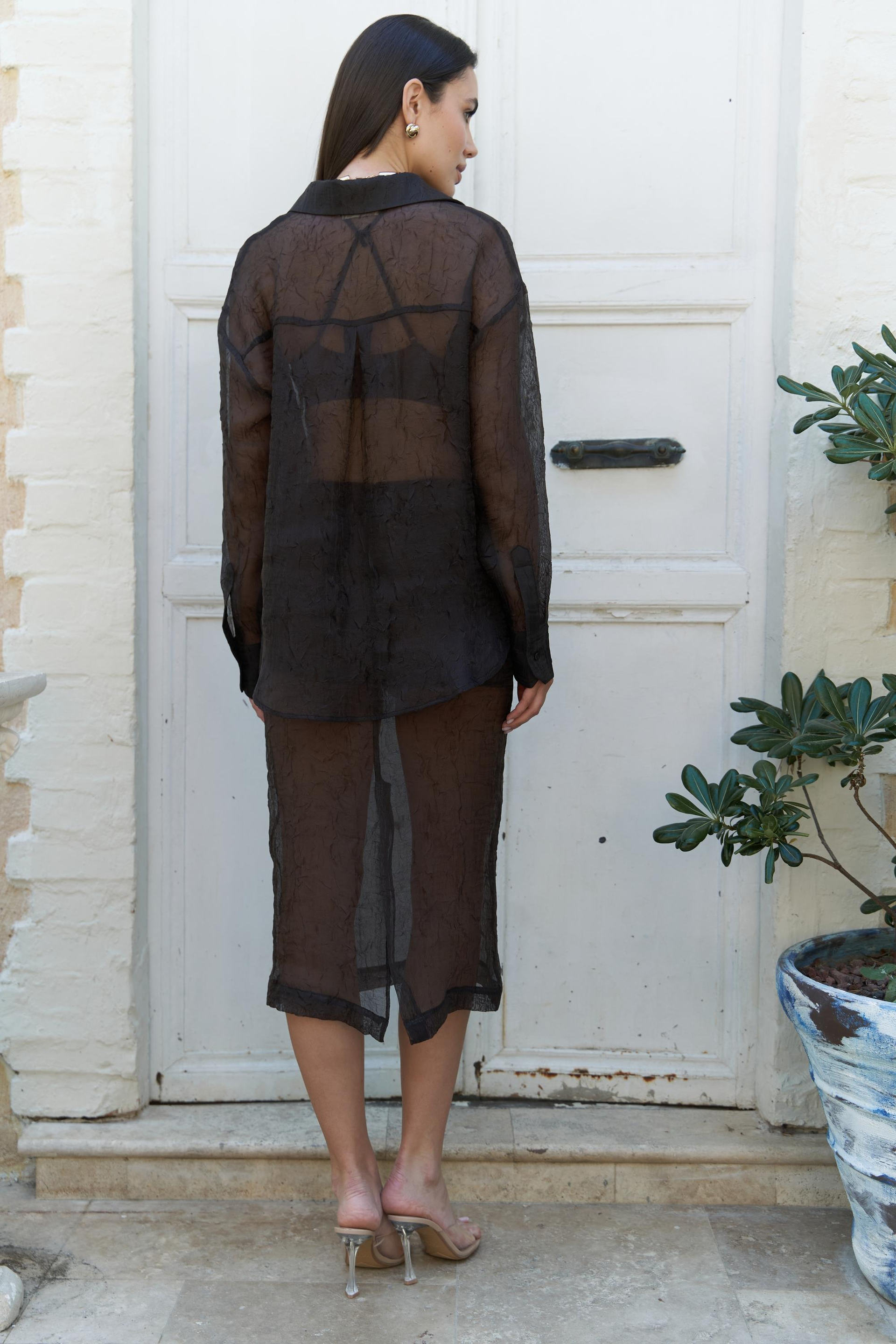 Sorcha Kahve Transparan Gömlek Etek Takım