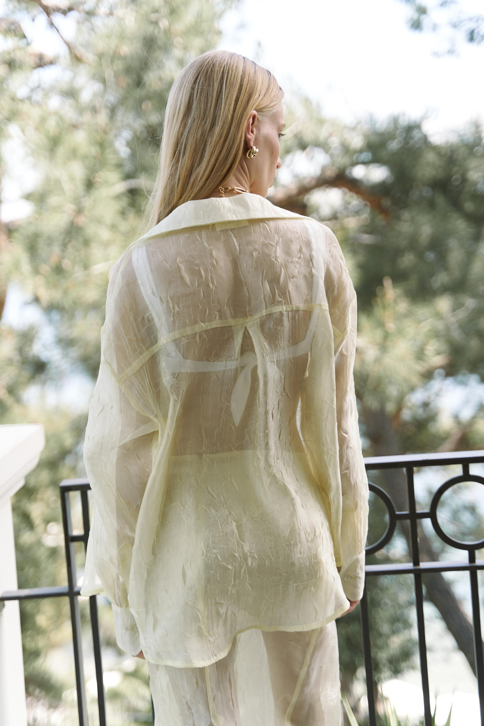 Sorcha Sarı Transparan Gömlek Etek Takım