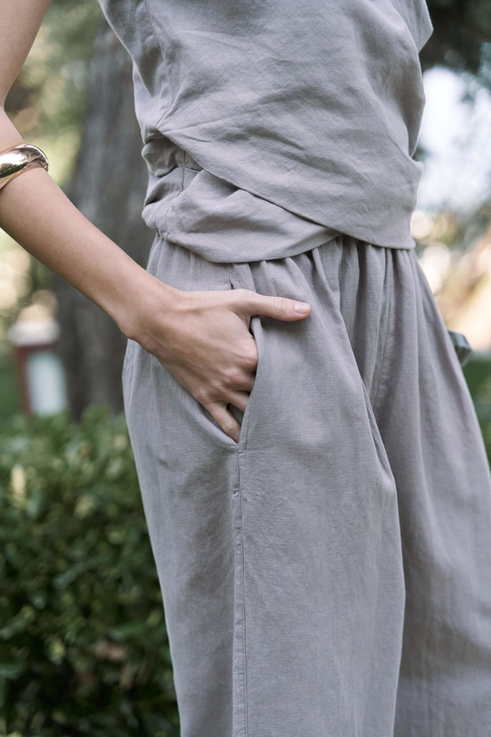 Struana Kruvaze Gri Crop Pantolon Takım