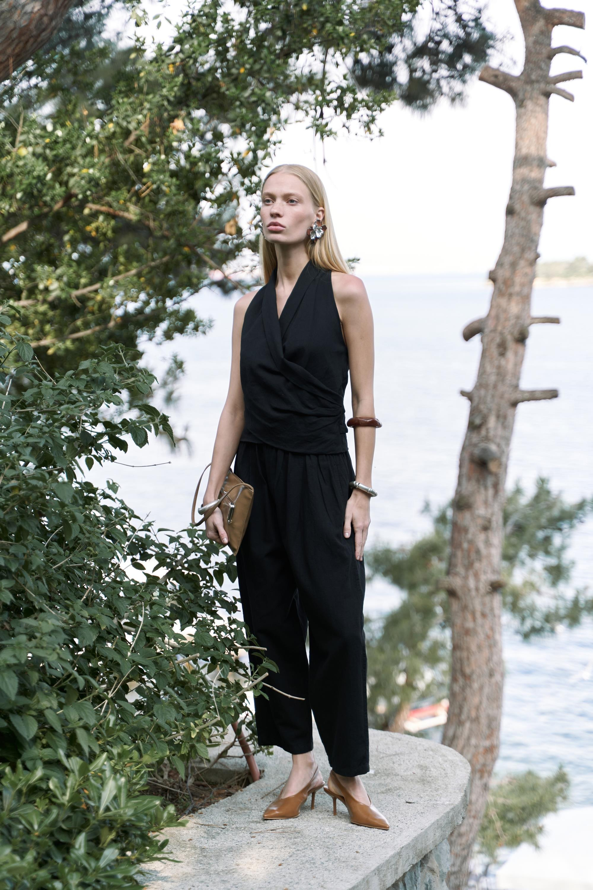 Struana Kruvaze Siyah Crop Pantolon Takım