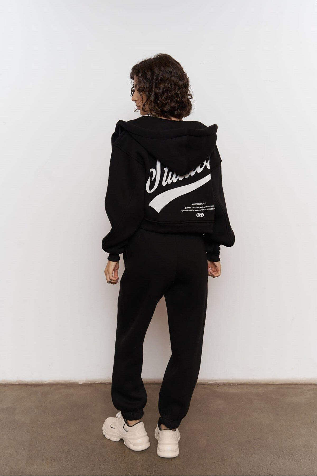 Studios Crop Siyah Eşofman Takım