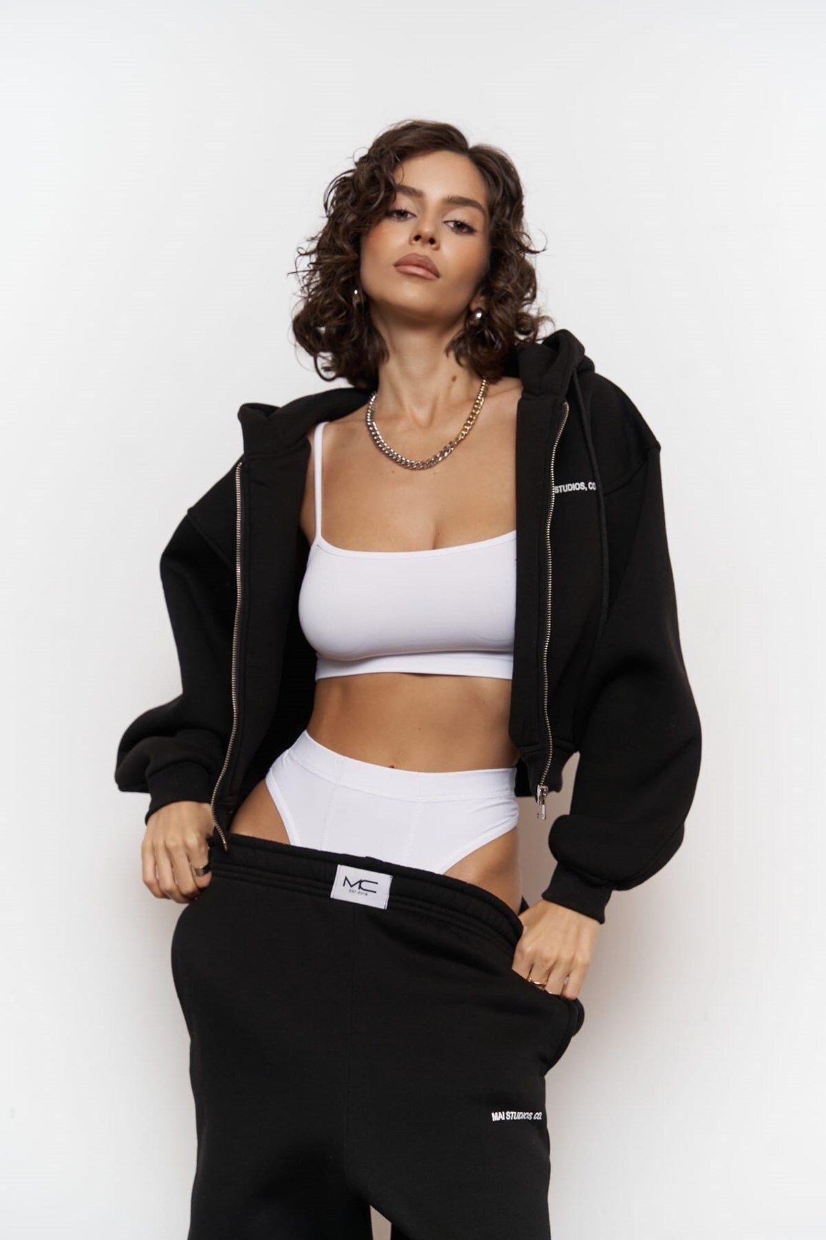 Studios Crop Siyah Eşofman Takım