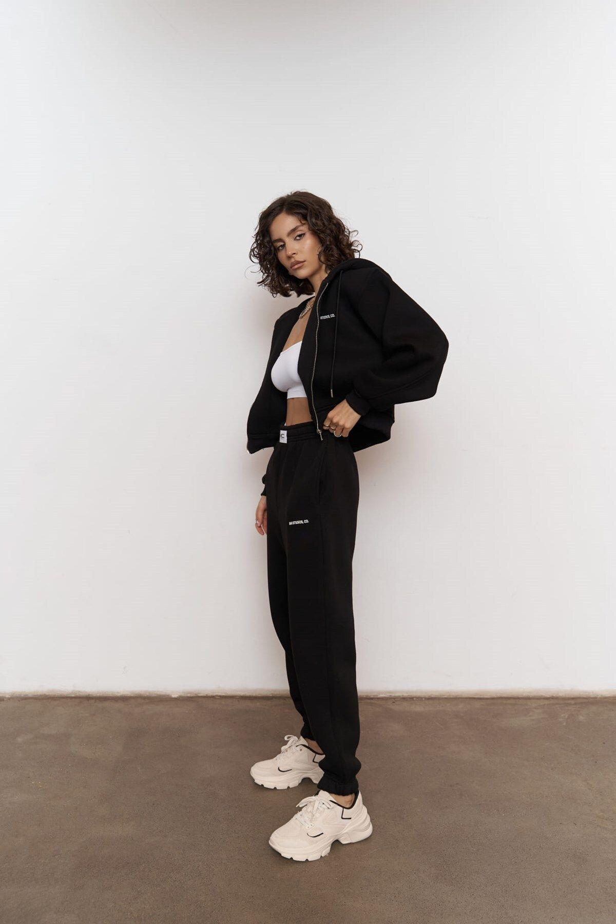 Studios Crop Siyah Eşofman Takım