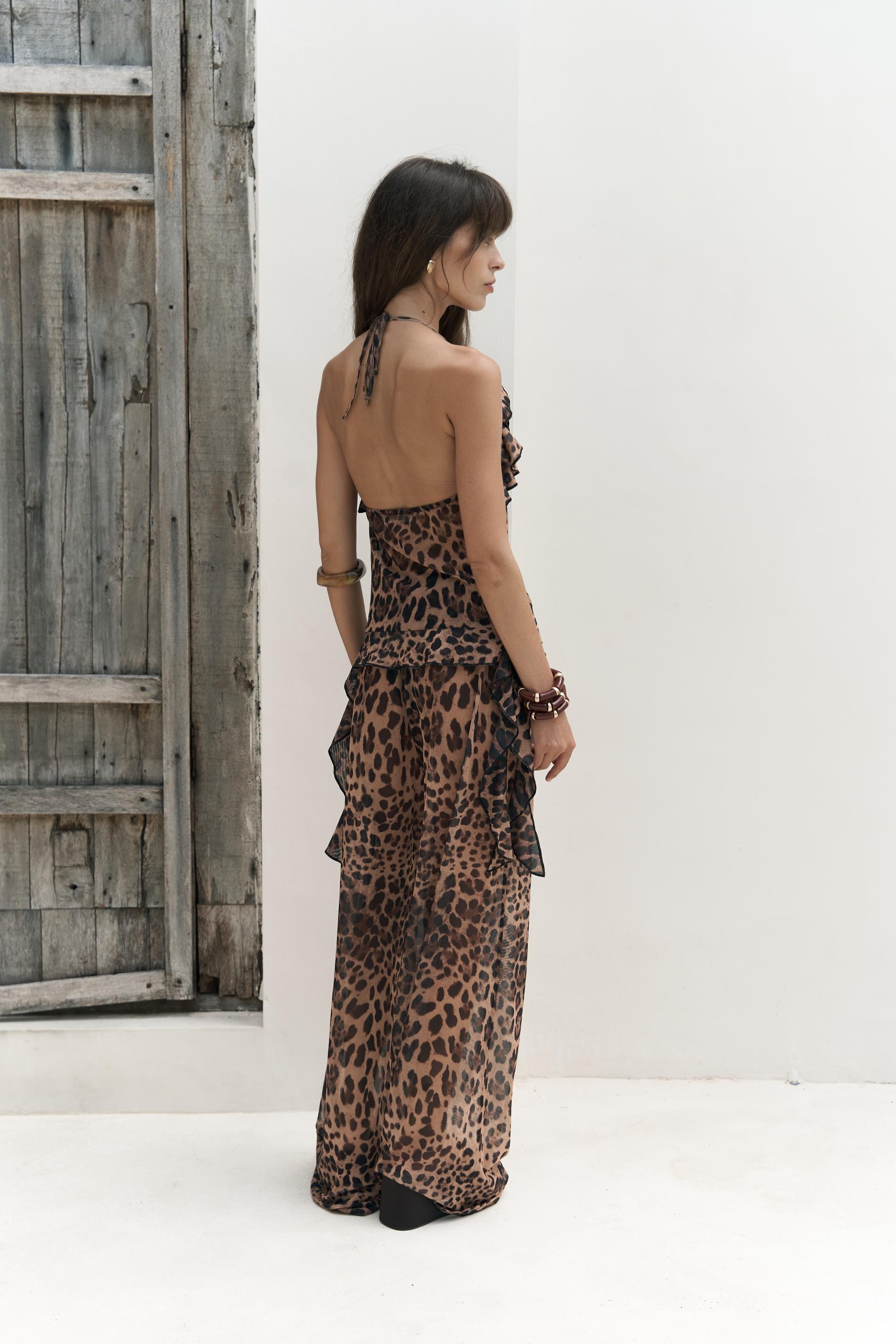Sulliven Fırfır Detay Leopar Crop Pantolon Takım
