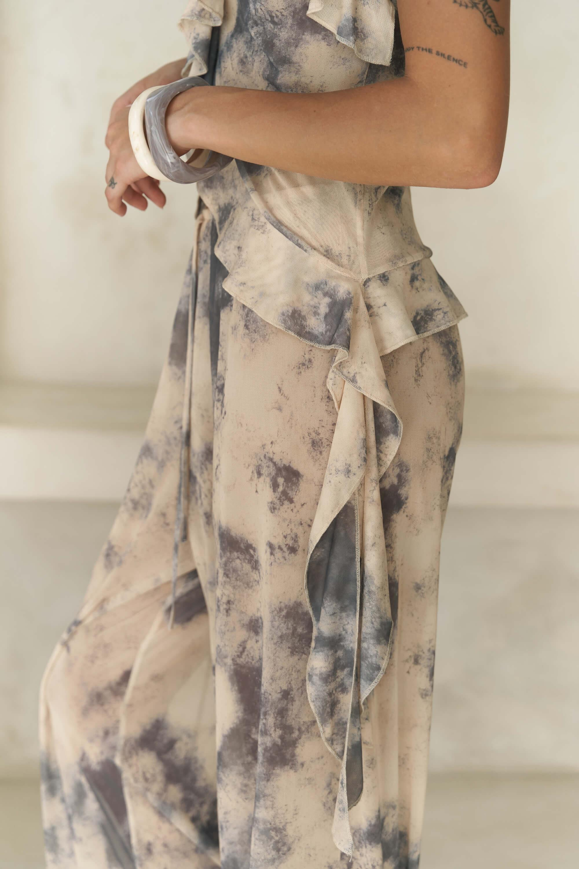 Sulliven Fırfır Detay Sarı Crop Pantolon Takım