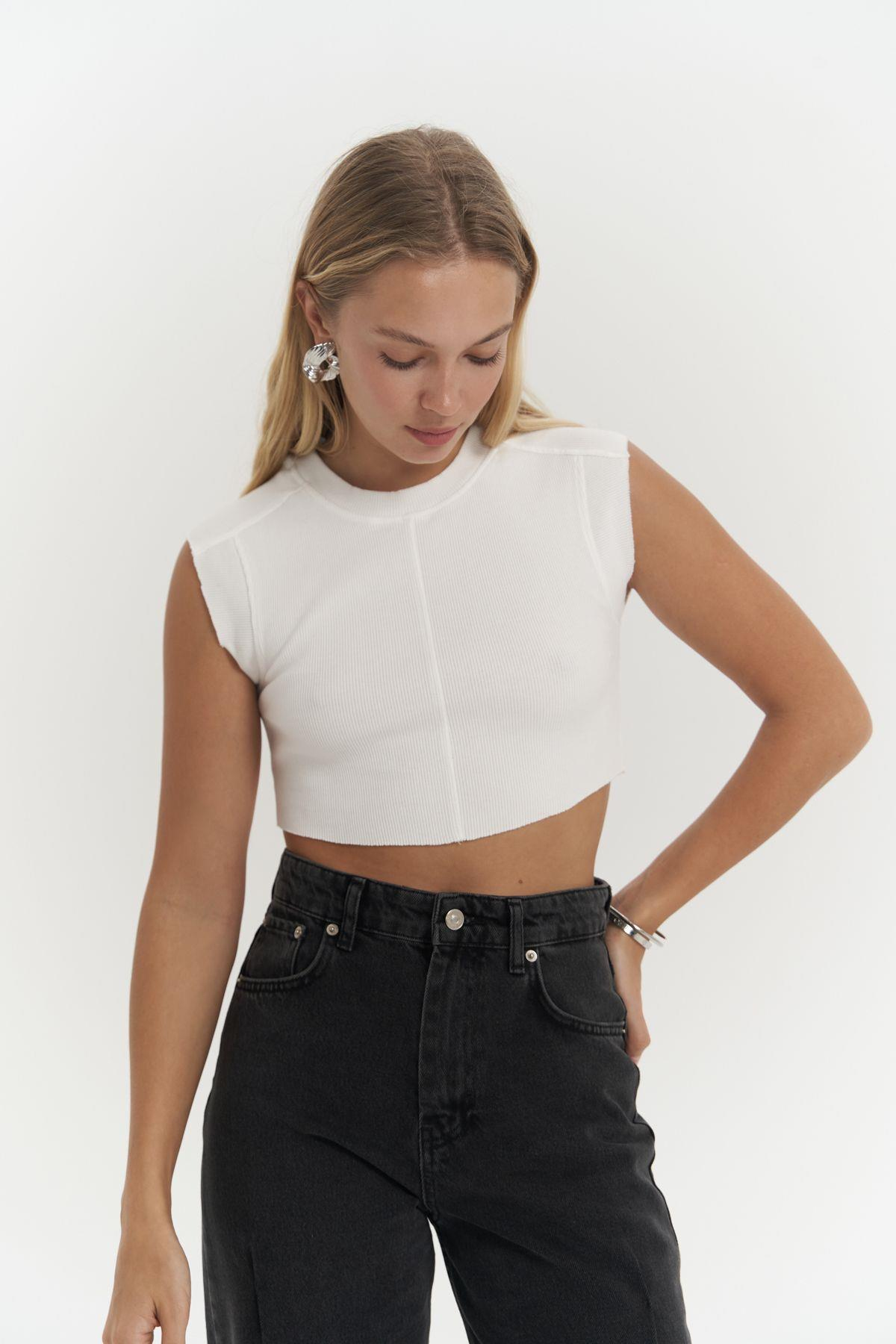 Swipe Beyaz Yıkamalı Crop