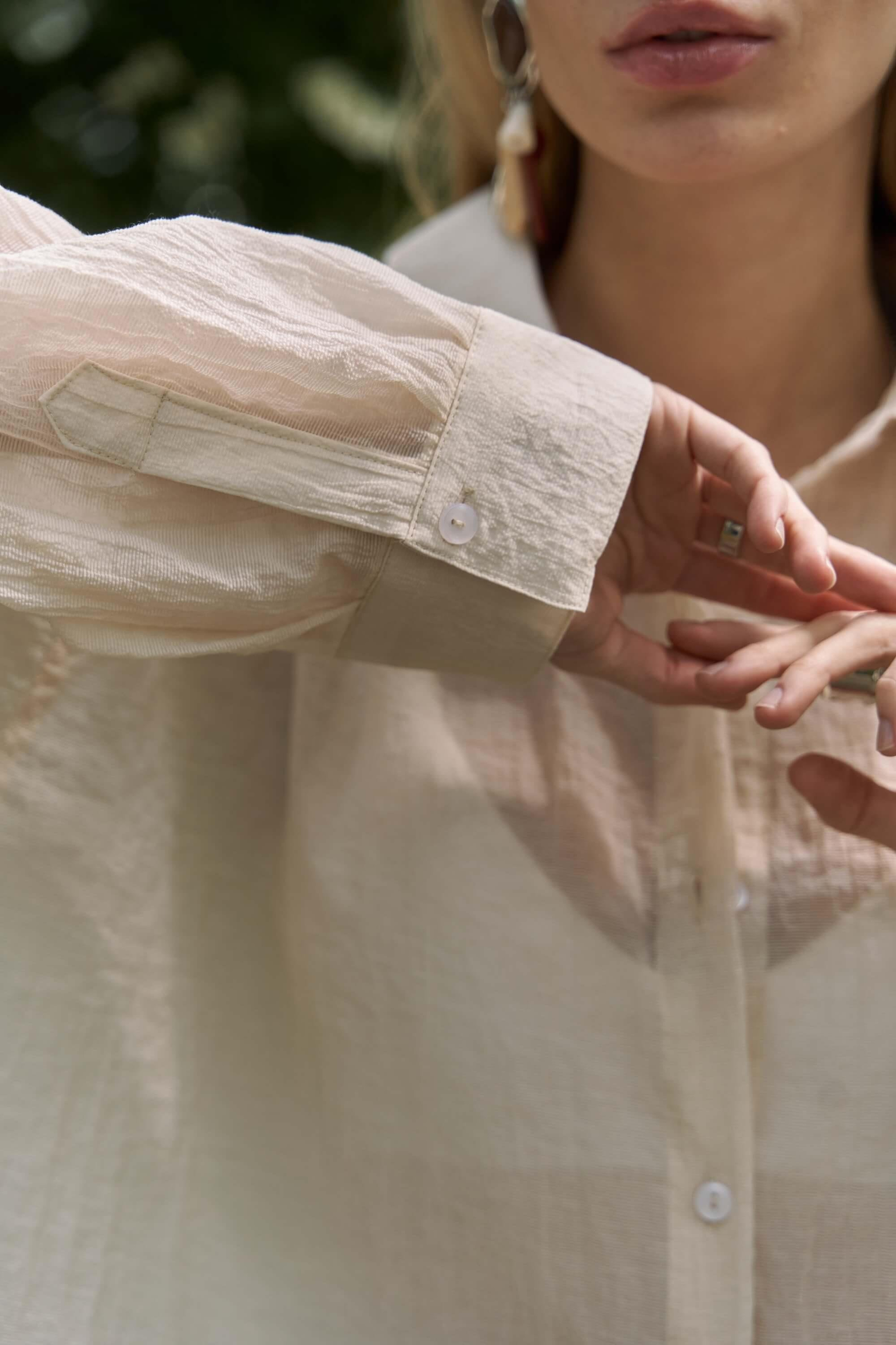 Syaritta Oversize Bej Transparan Gömlek