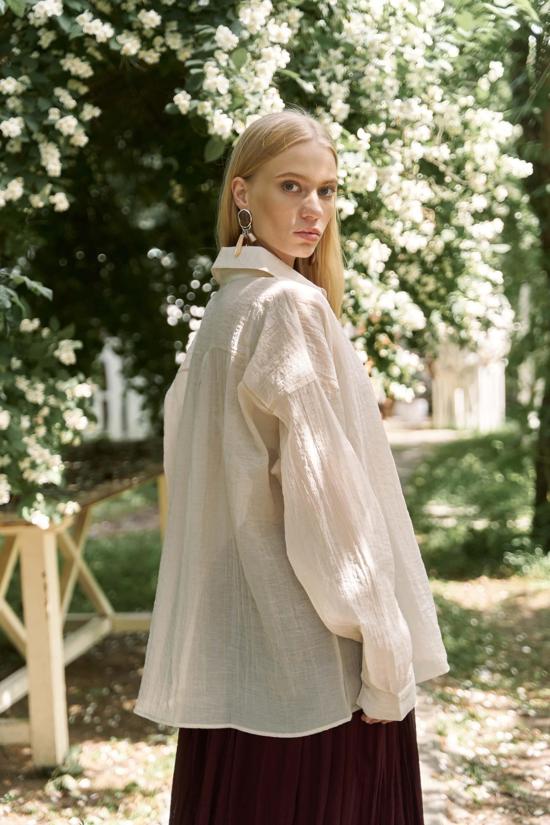 Syaritta Oversize Bej Transparan Gömlek