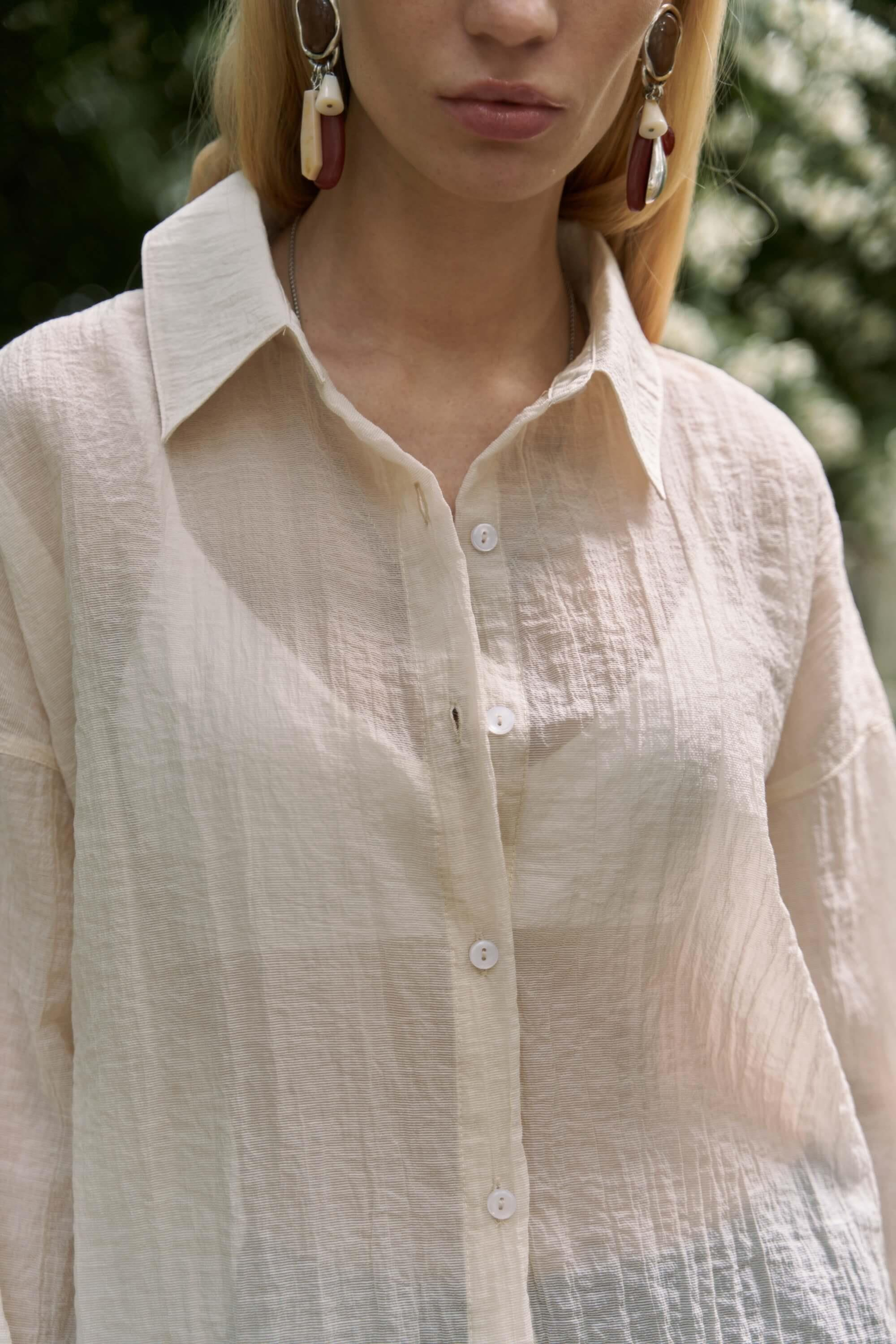 Syaritta Oversize Bej Transparan Gömlek