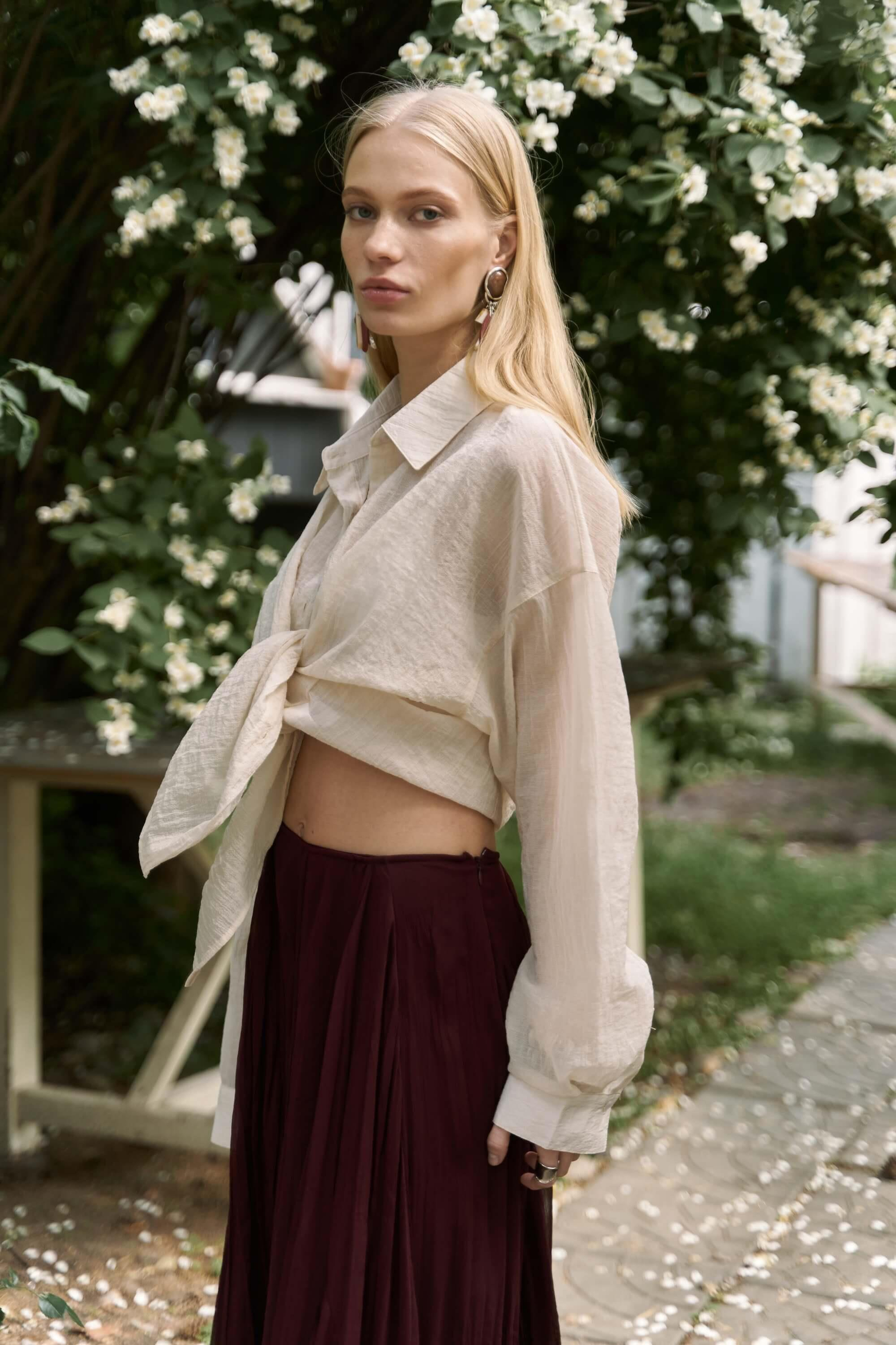 Syaritta Oversize Bej Transparan Gömlek