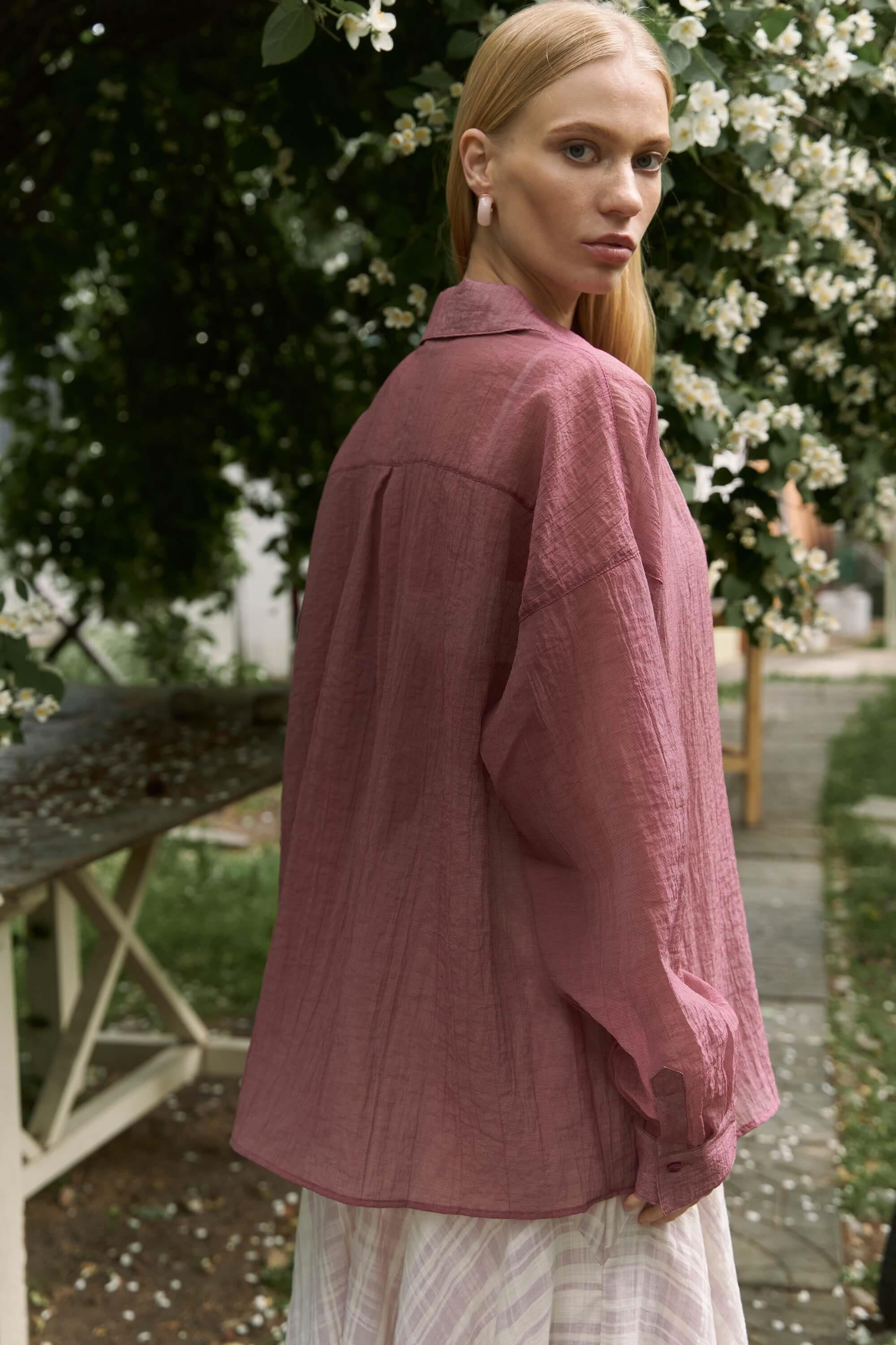 Syaritta Oversize Bordo Transparan Gömlek