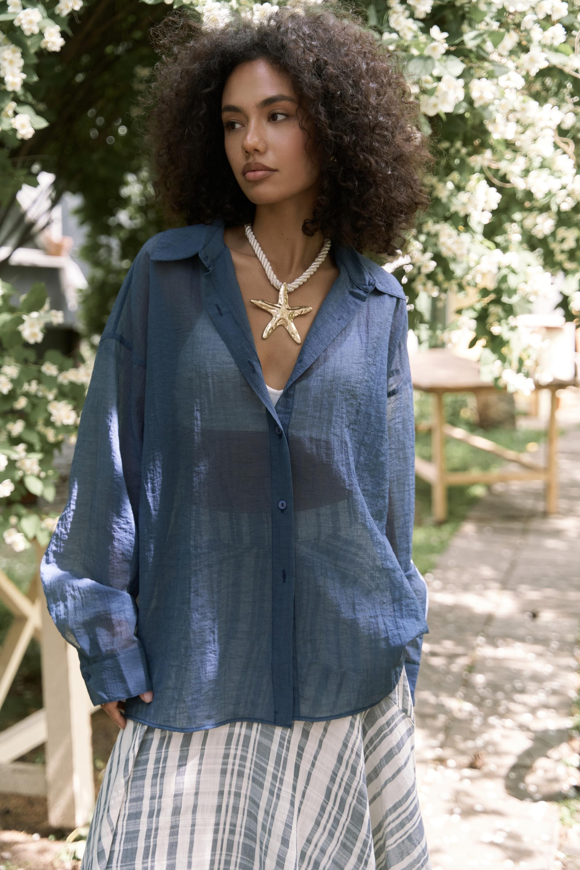 Syaritta Oversize İndigo Transparan Gömlek