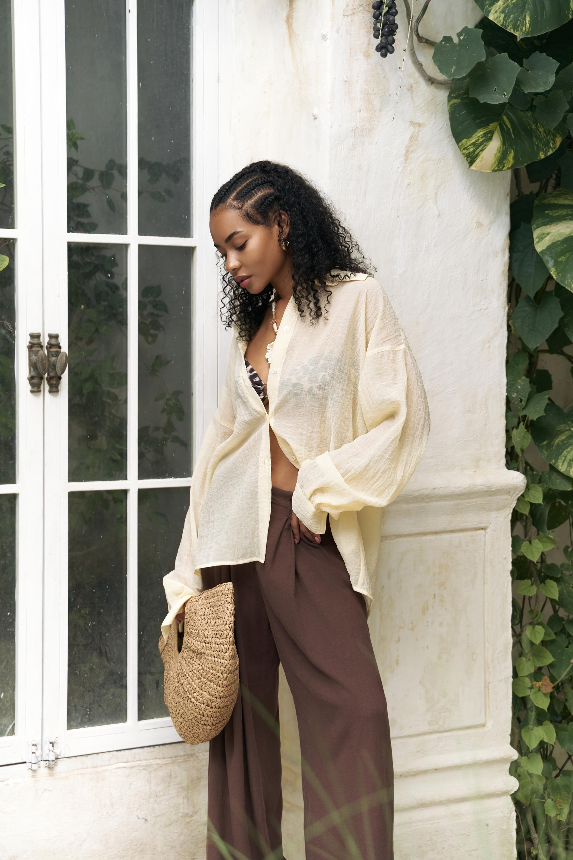 Syaritta Oversize Sarı Transparan Gömlek 