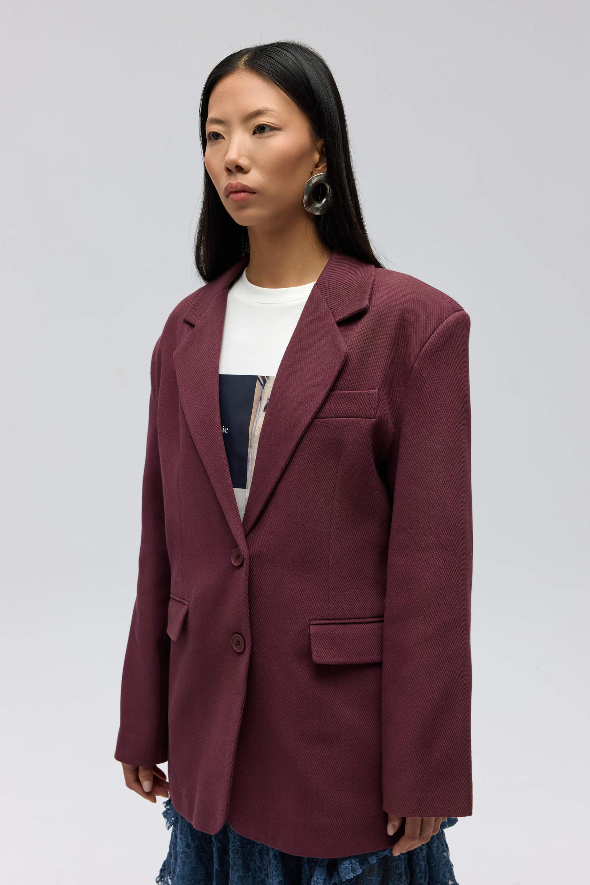 Symi Wide Fit Basic Burgundy Blazer
