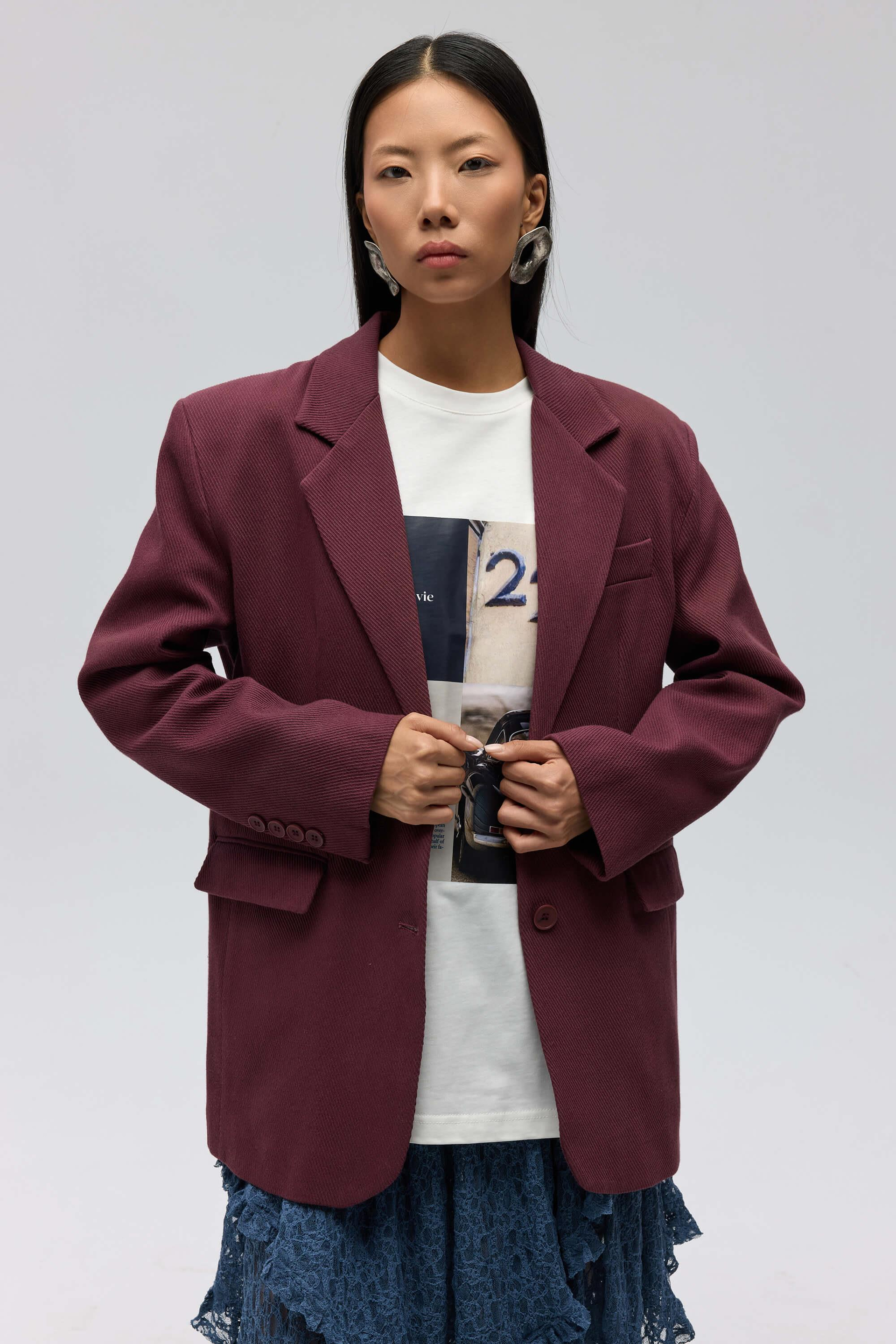 Symi Wide Fit Basic Burgundy Blazer