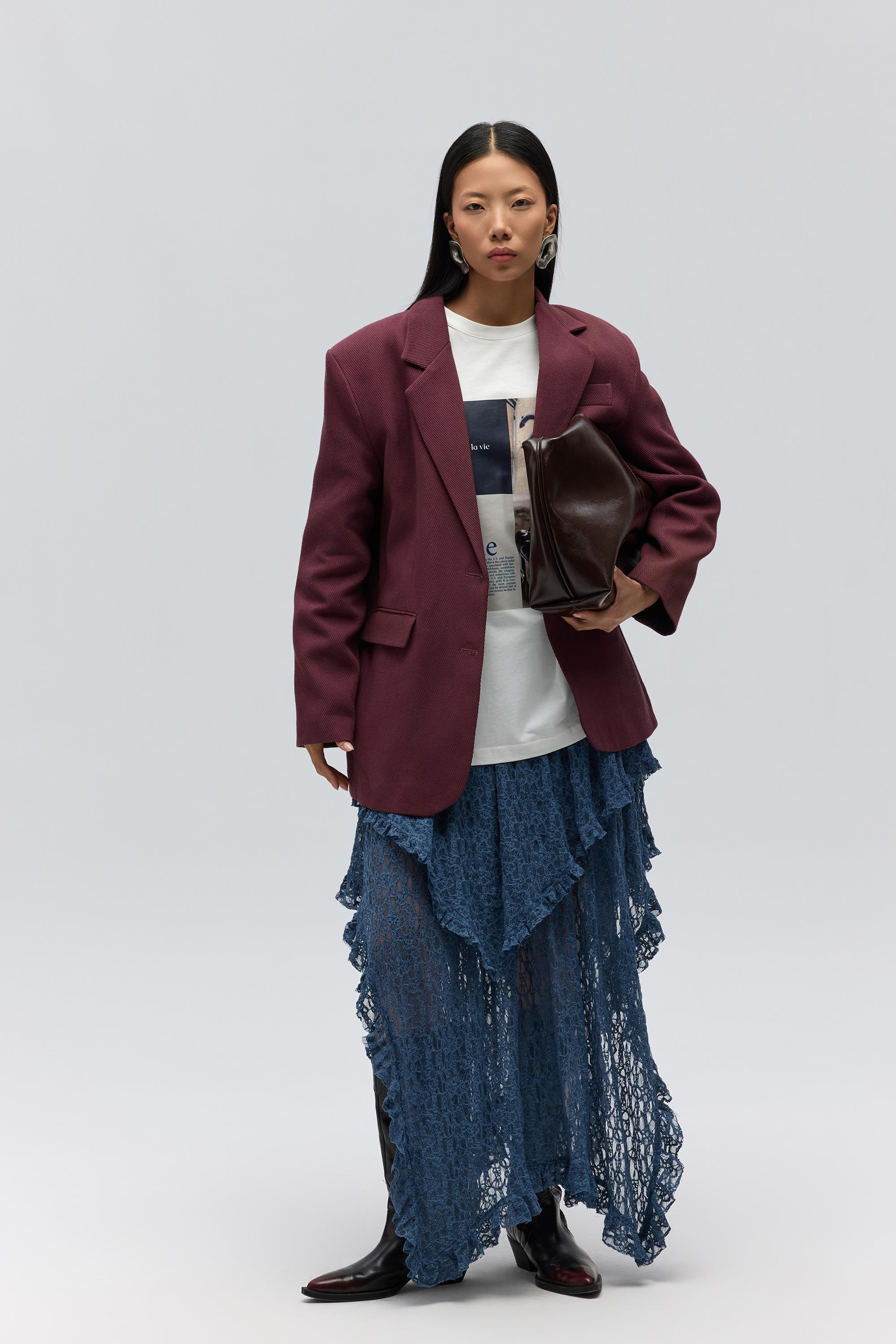 Symi Wide Fit Basic Burgundy Blazer