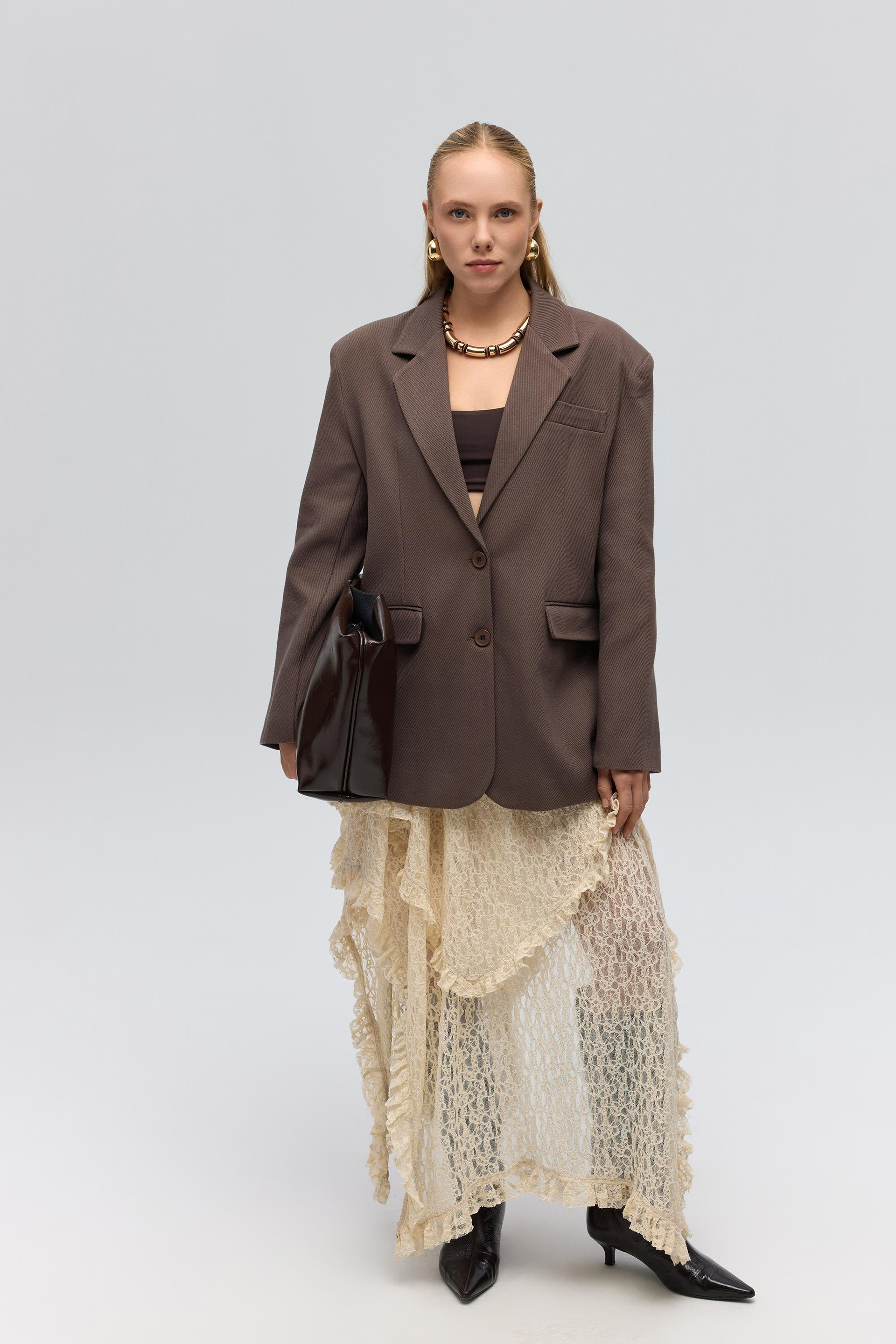 Symi Wide Fit Basic Brown Blazer