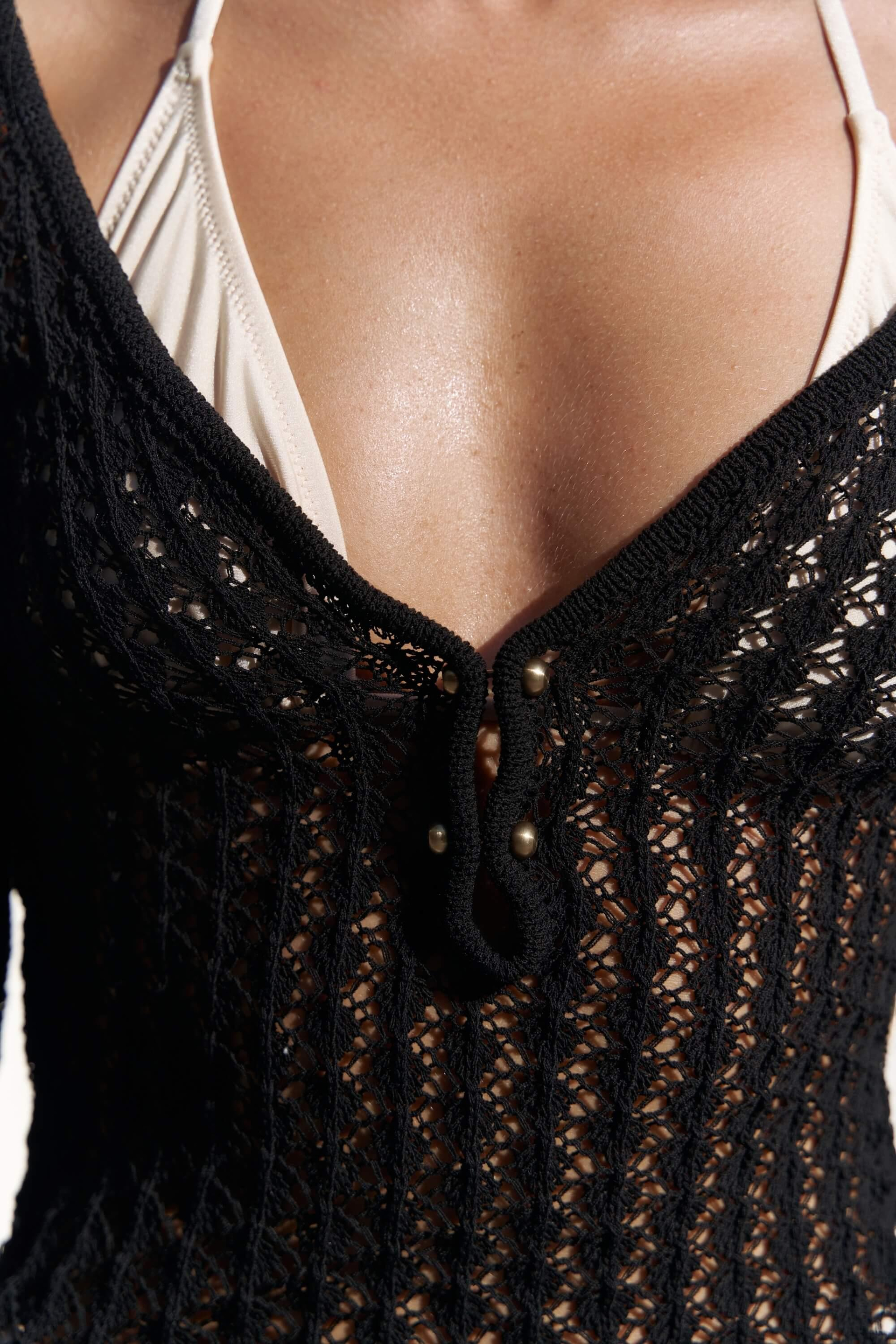 Taufi Metal Aksesuar Detay Siyah Mini Triko Elbise