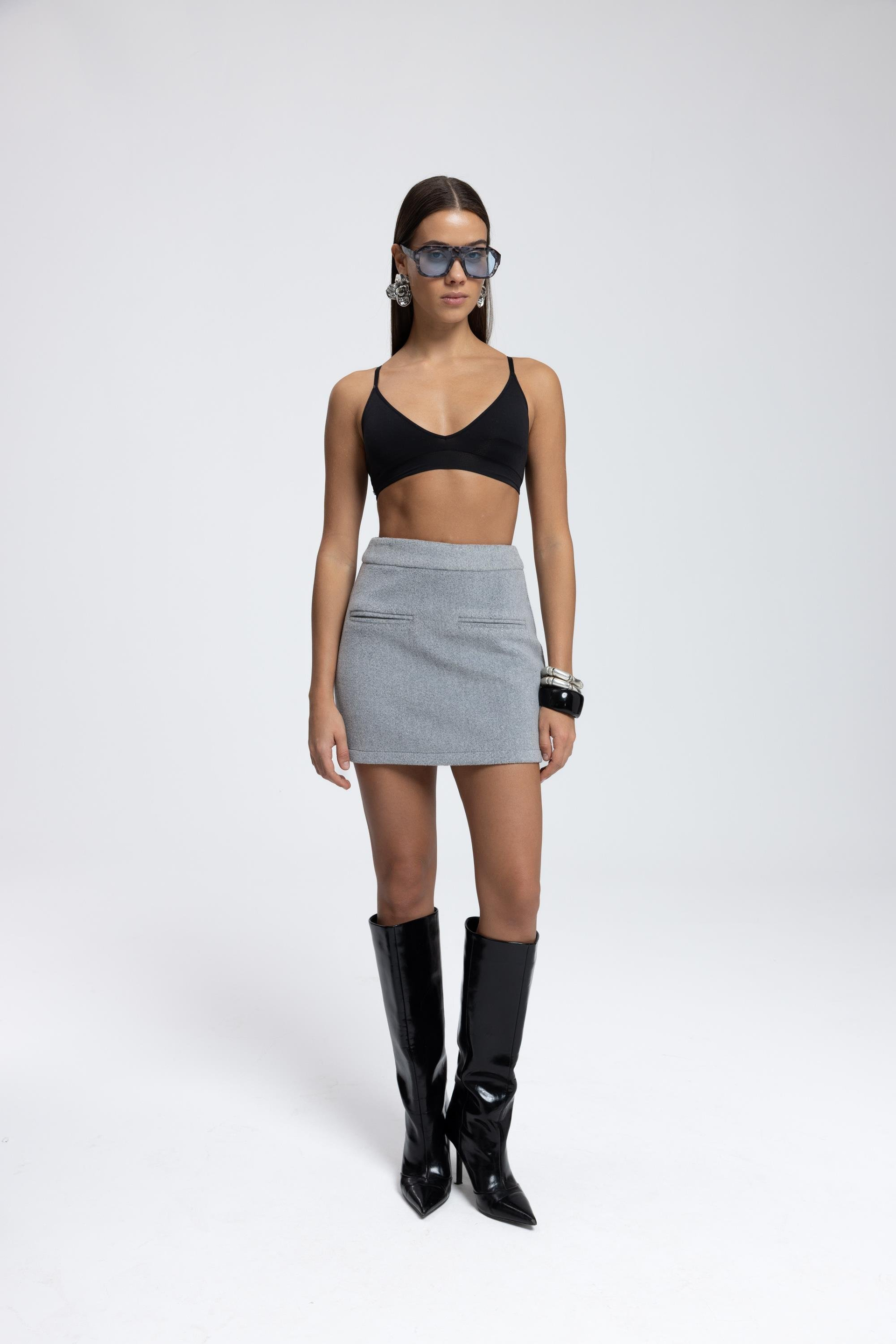 Tenby Charcoal Crop Jacket-Skirt Set