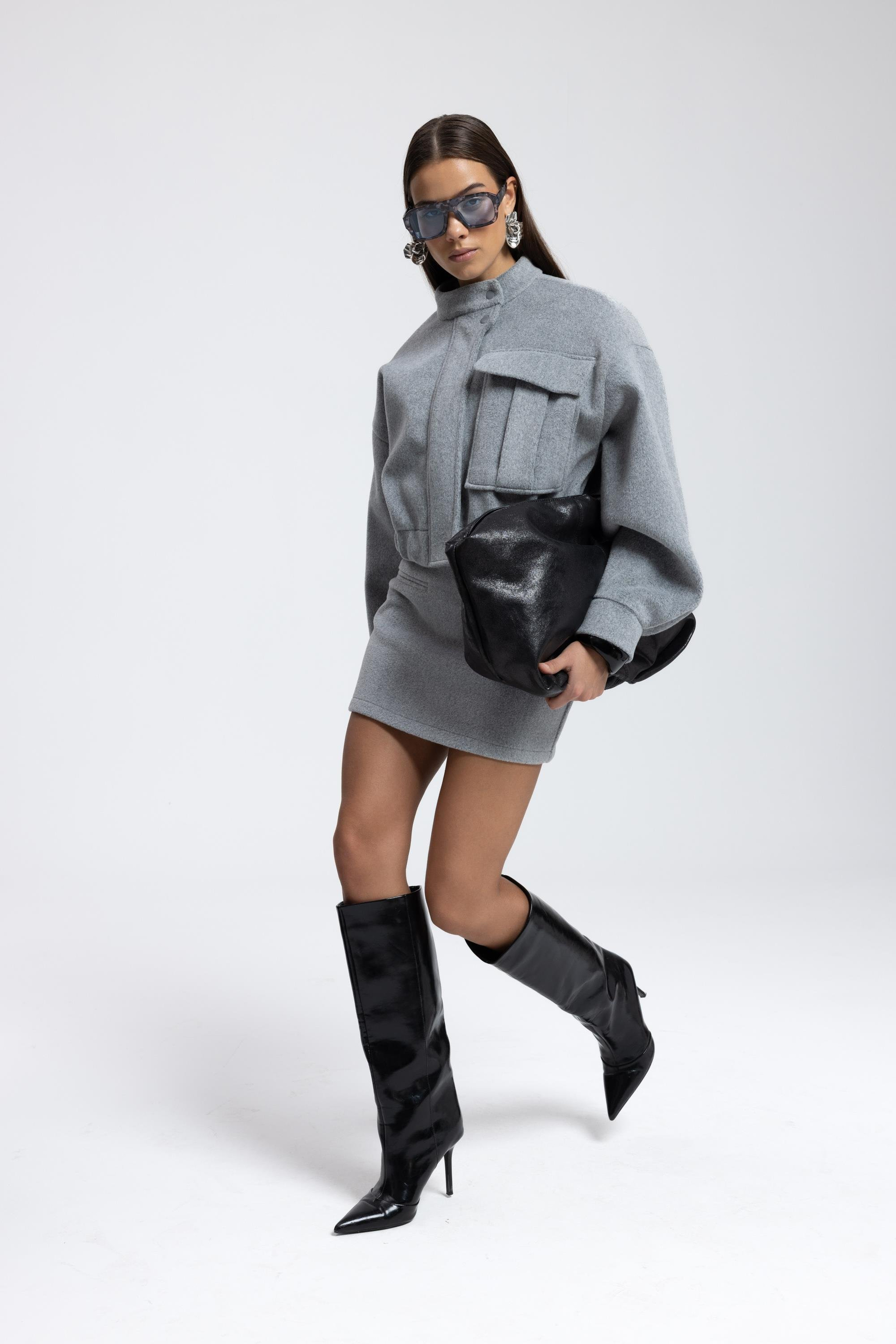 Tenby Charcoal Crop Jacket-Skirt Set