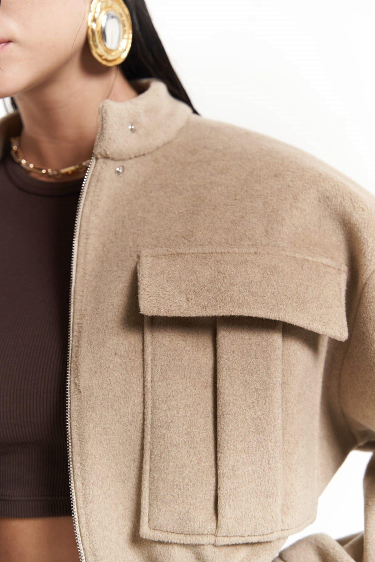 Tenby Taupe Crop Ceket-Etek Takım