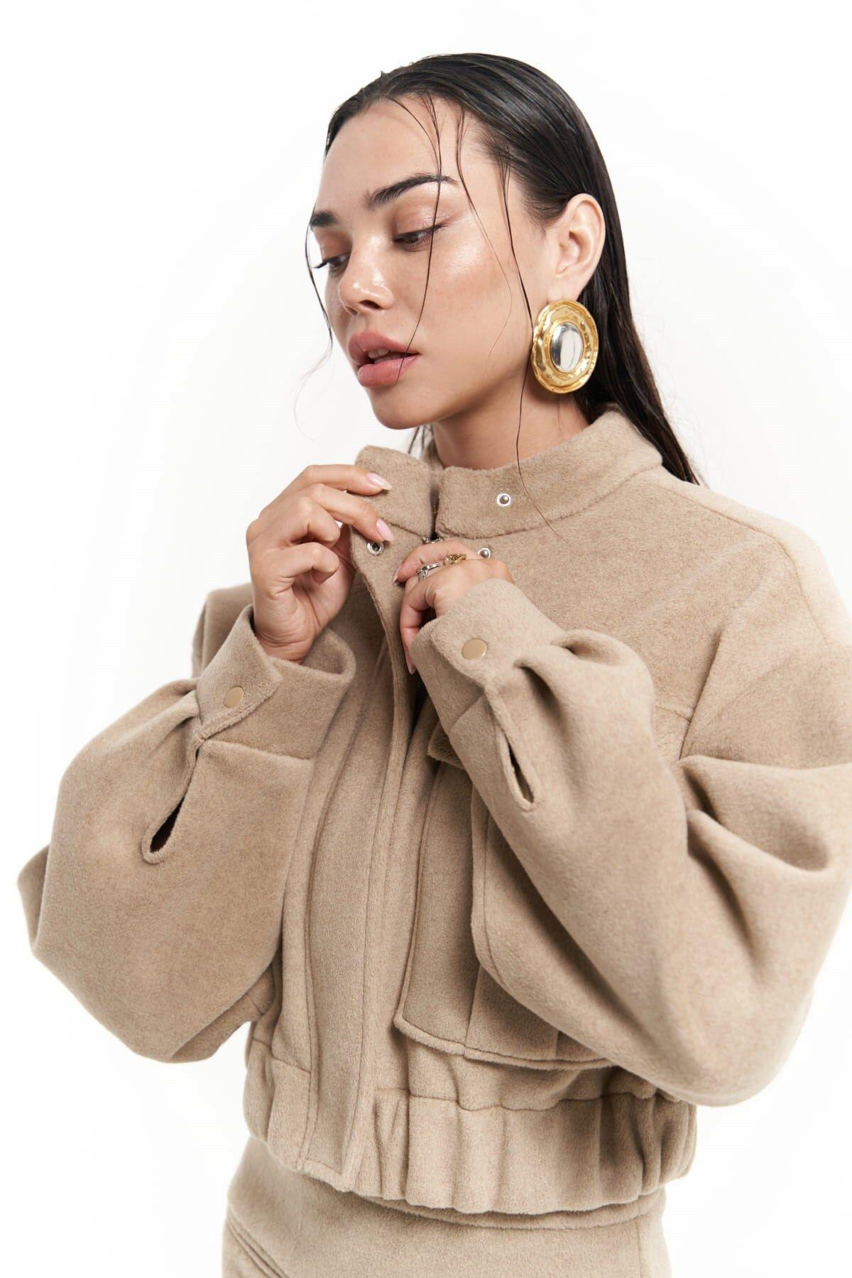 Tenby Taupe Crop Ceket-Etek Takım