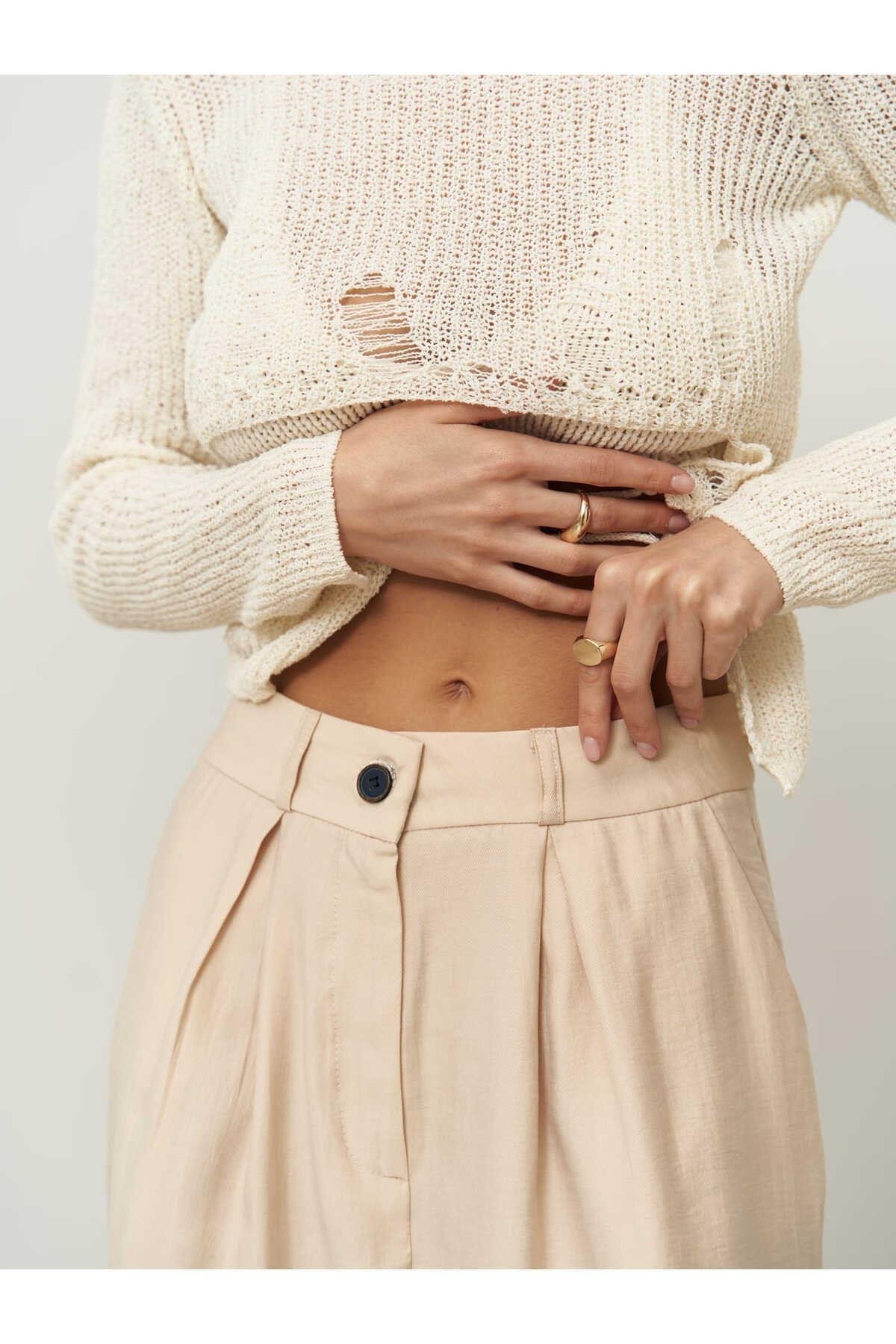 Tessa Tencel Bej Palazzo Pantolon