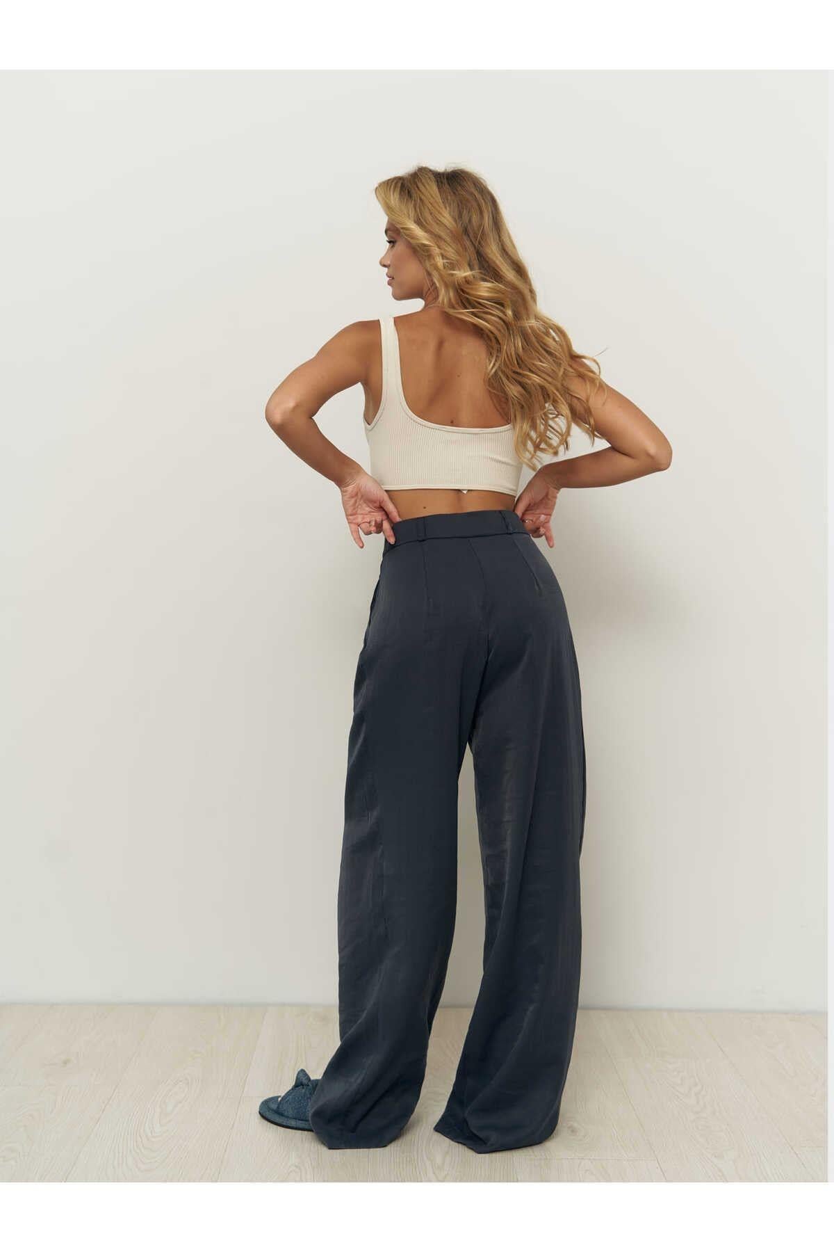 Tessa Tencel Dark Blue Palazzo Trousers
