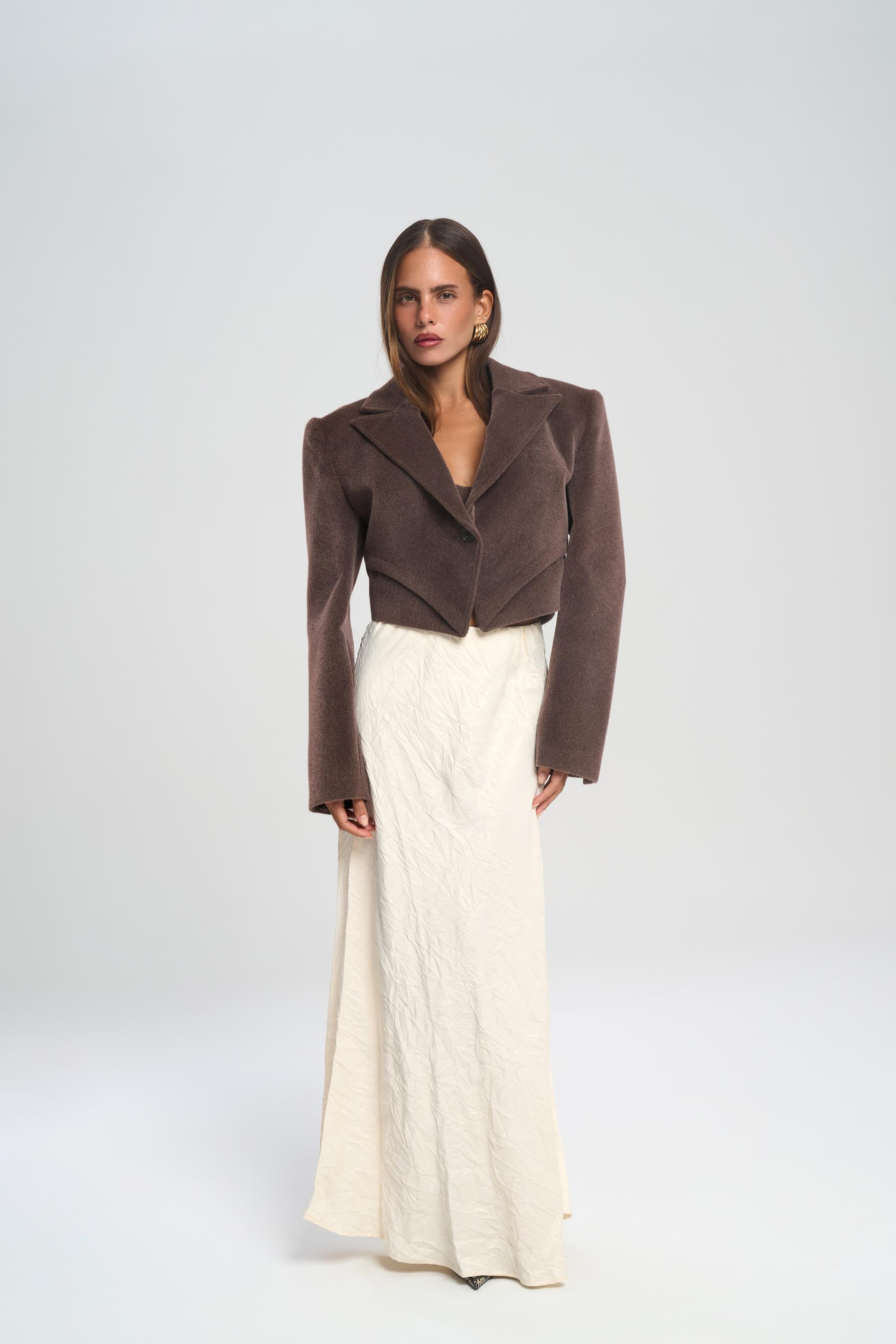 Teya Kahve Üçgen Detay Crop Ceket